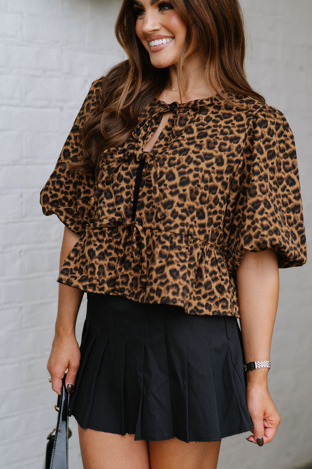 Leopard Print Front Tie Blouse