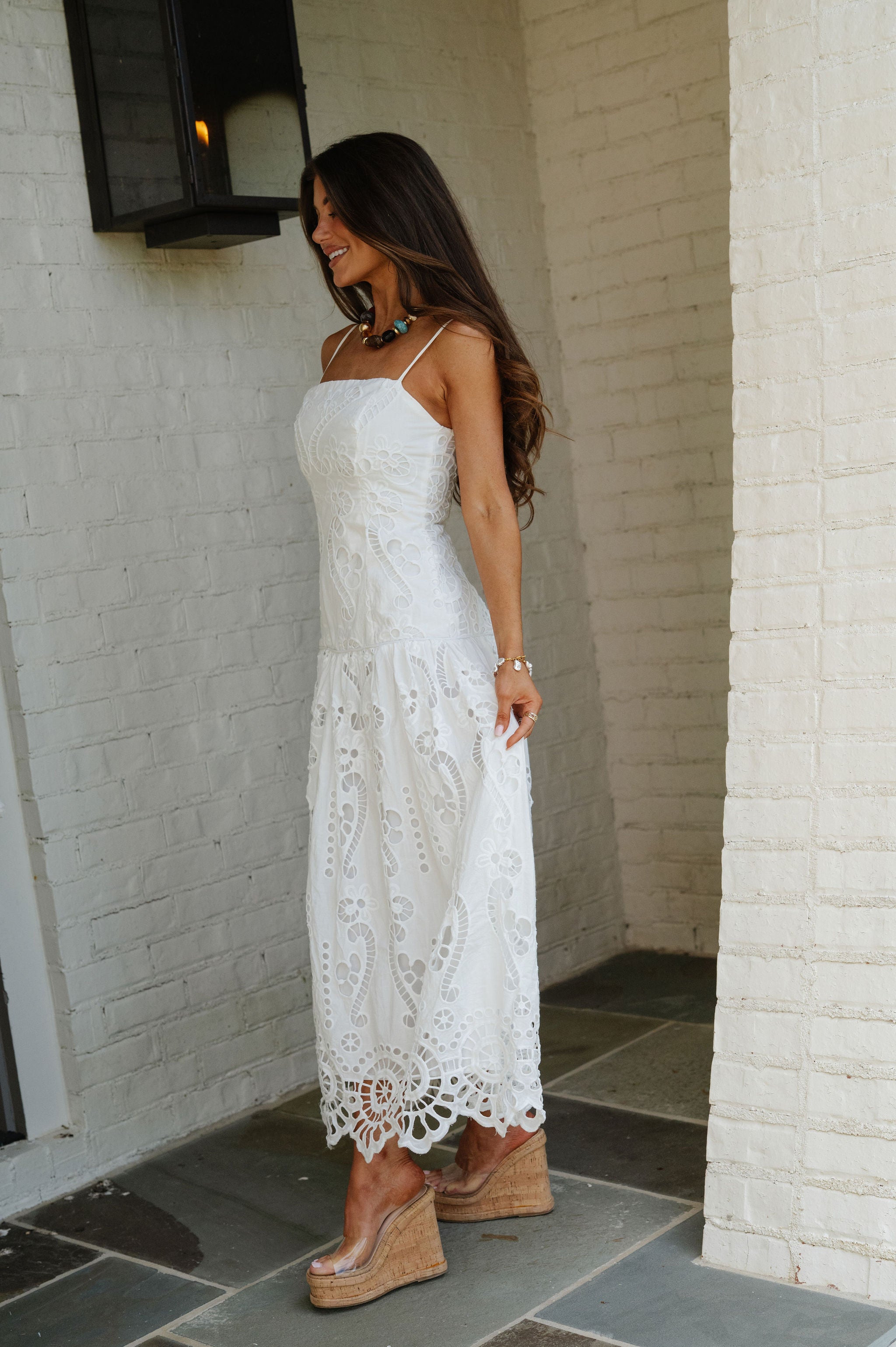 Jessie Scalloped Maxi Dress-White