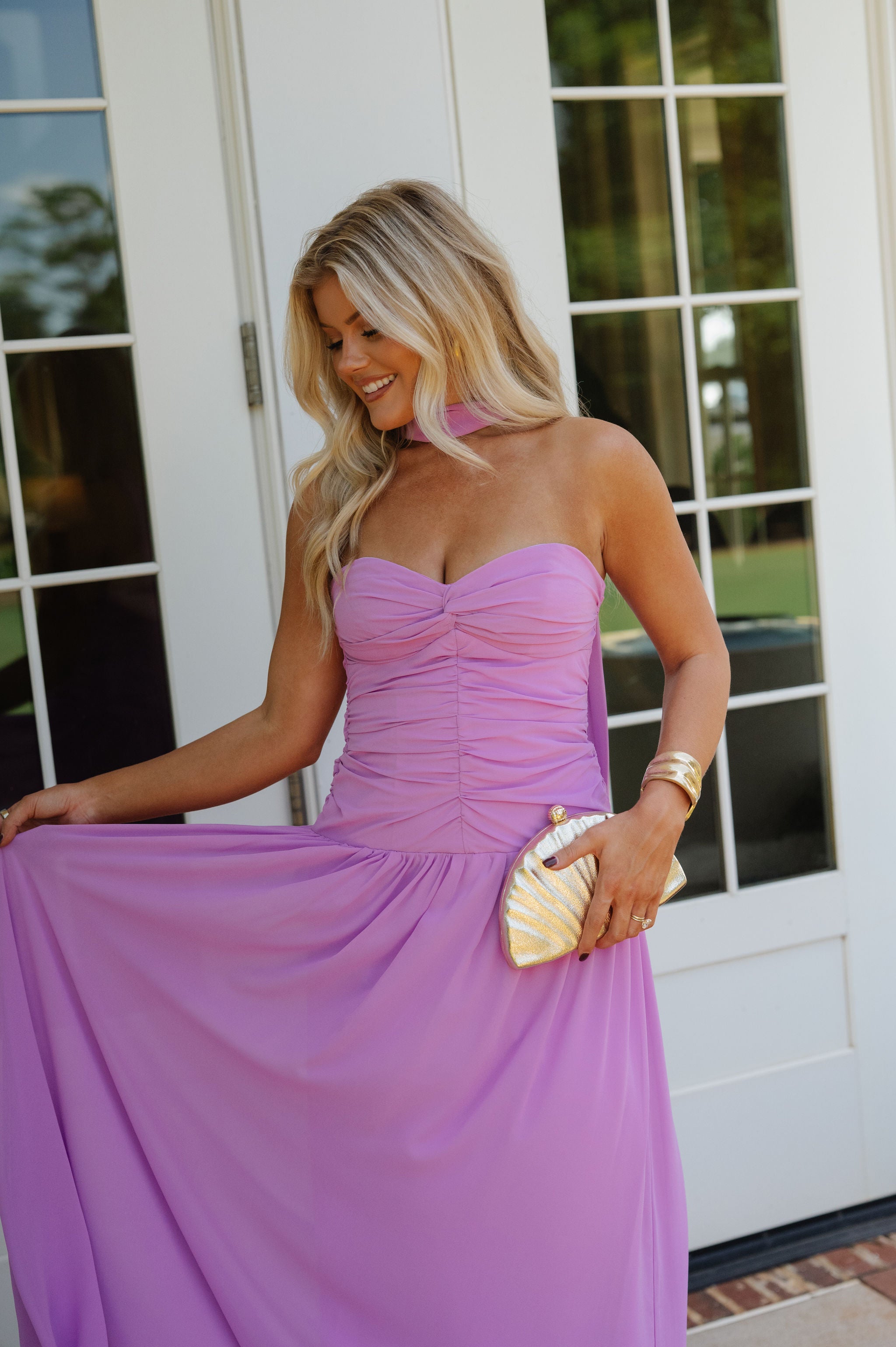 Flora Ruched Maxi Dress- Lilac