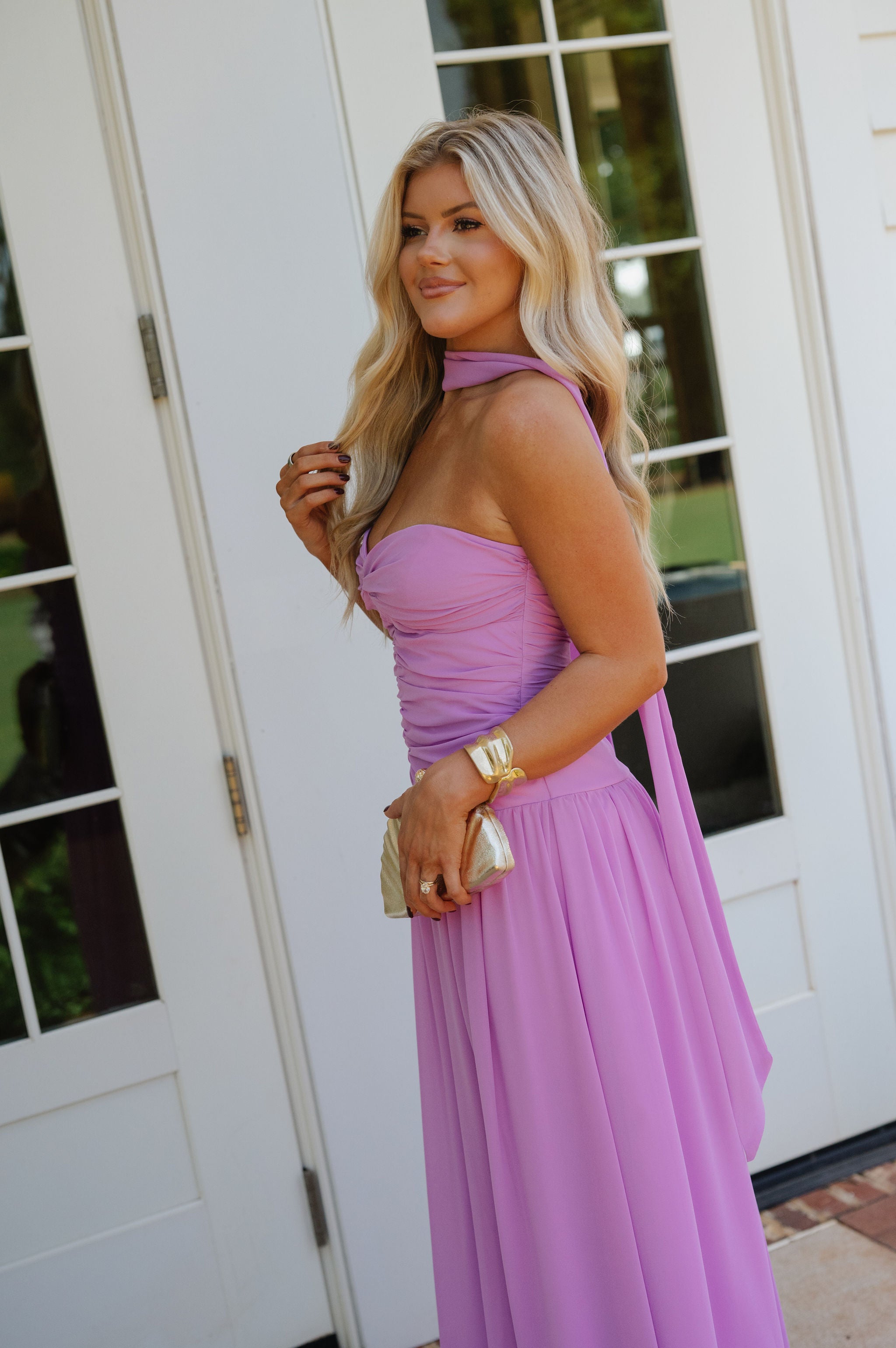Flora Ruched Maxi Dress- Lilac