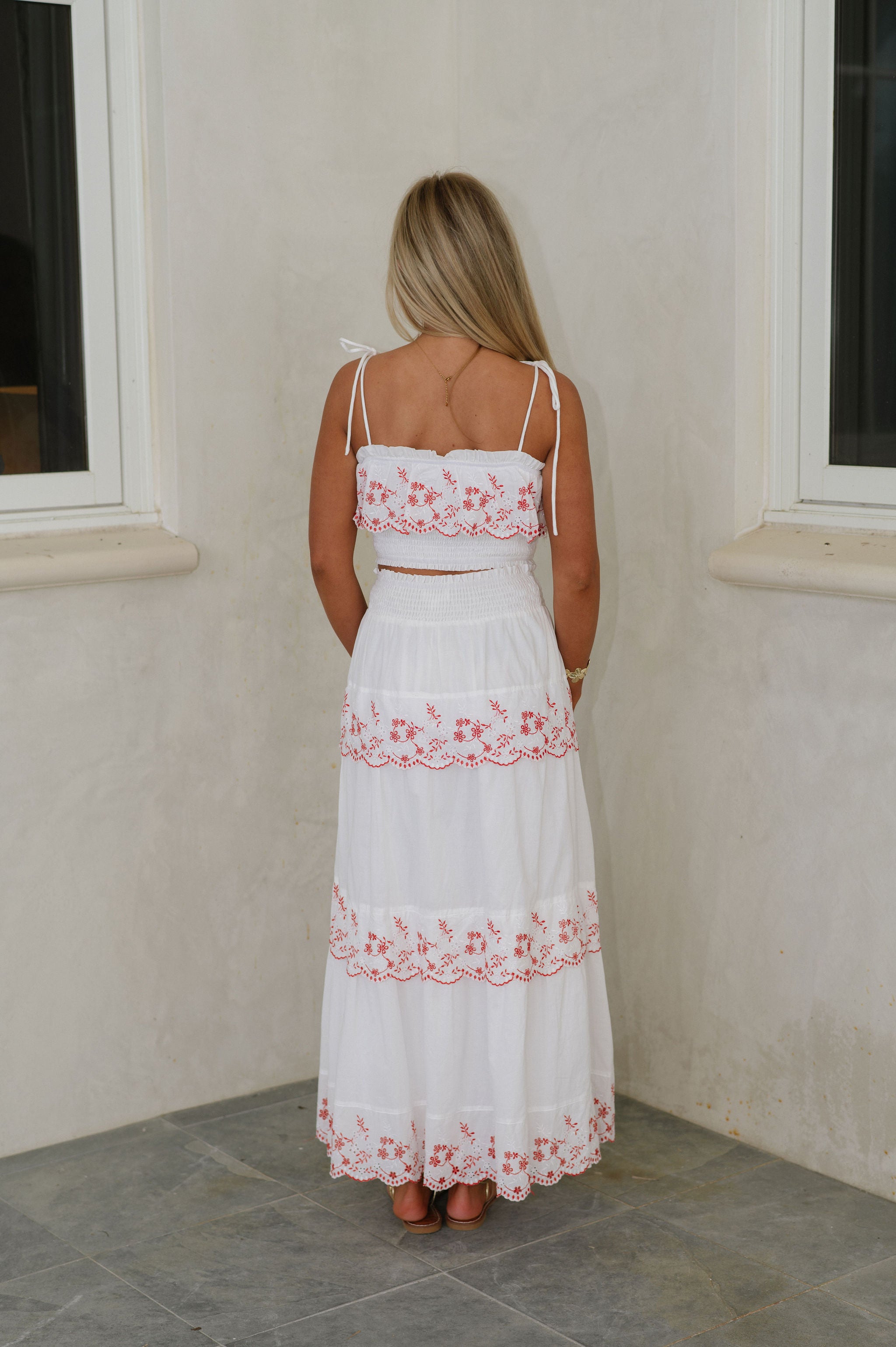 Scallop Trim Maxi Skirt Set- White