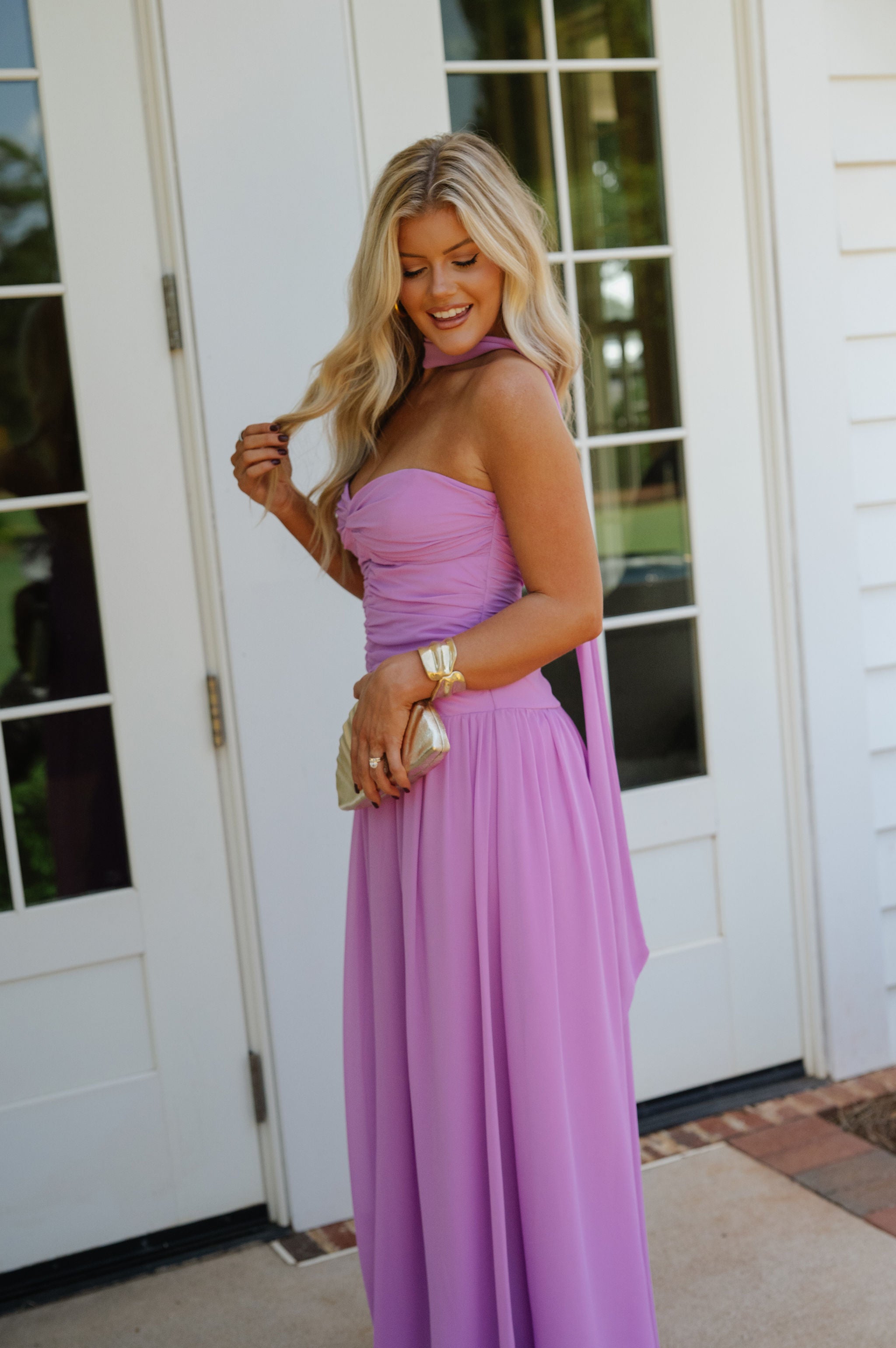 Flora Ruched Maxi Dress- Lilac
