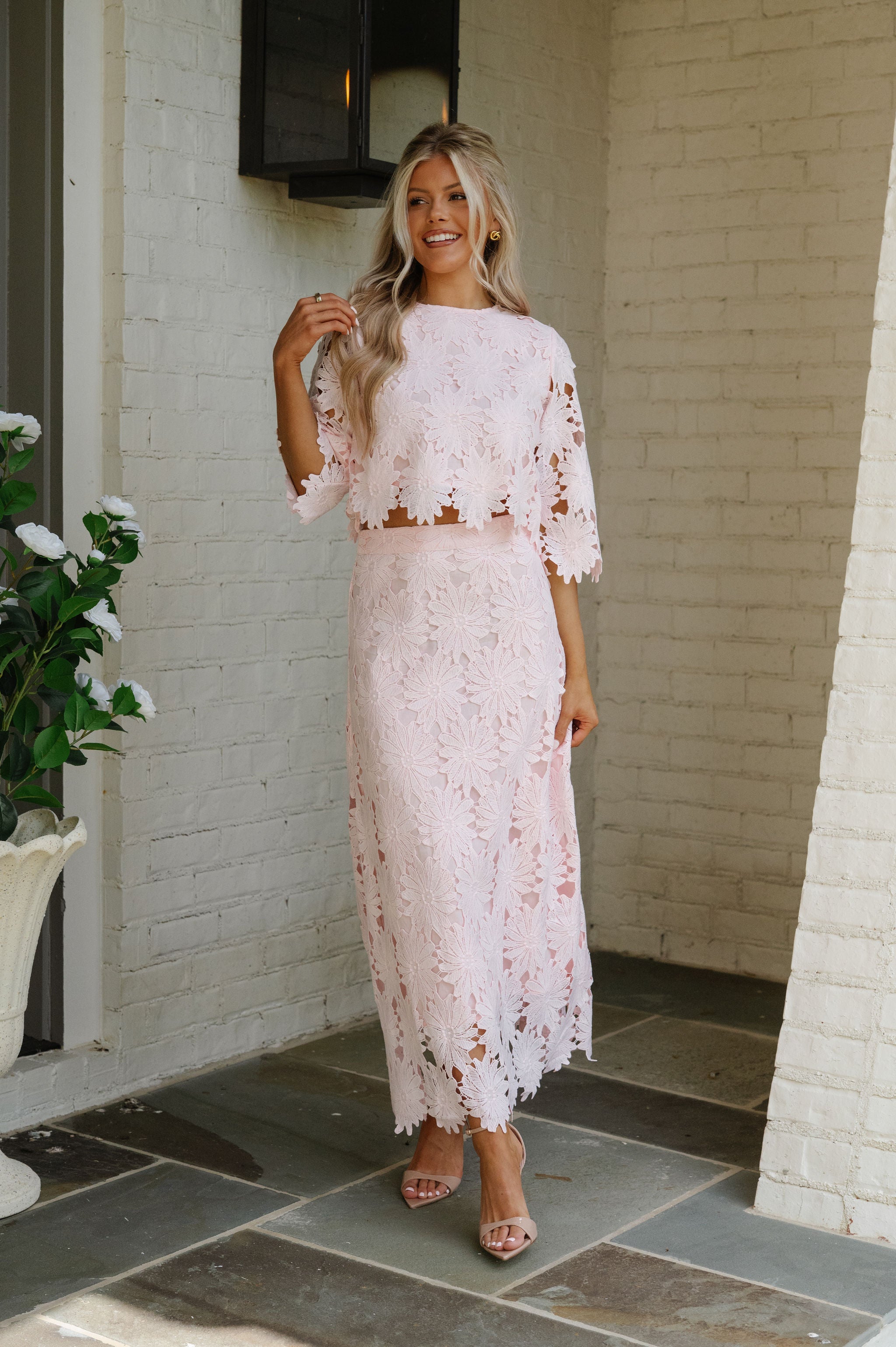Ally Lace Maxi Skirt Set- Baby Pink