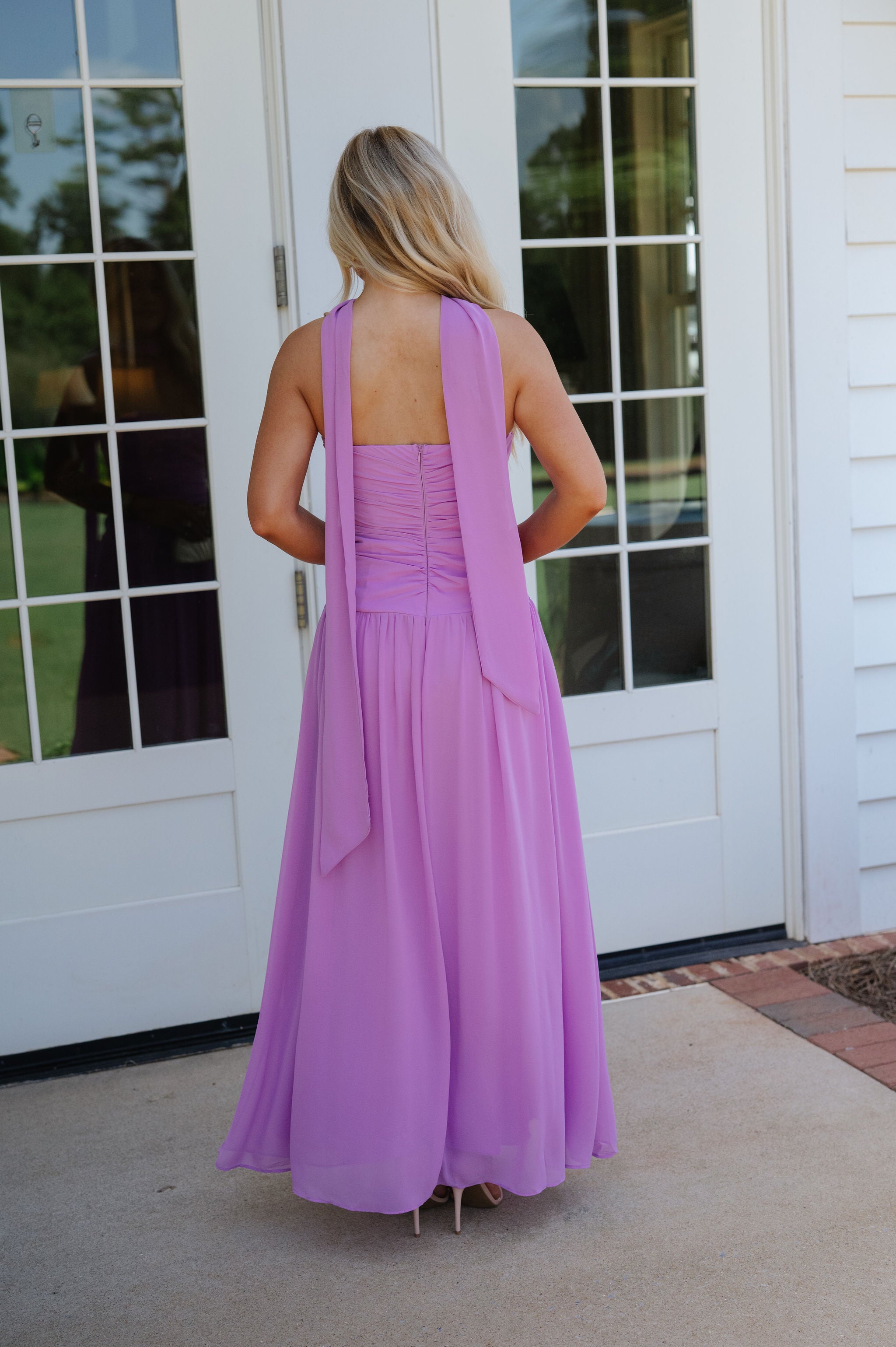 Flora Ruched Maxi Dress- Lilac