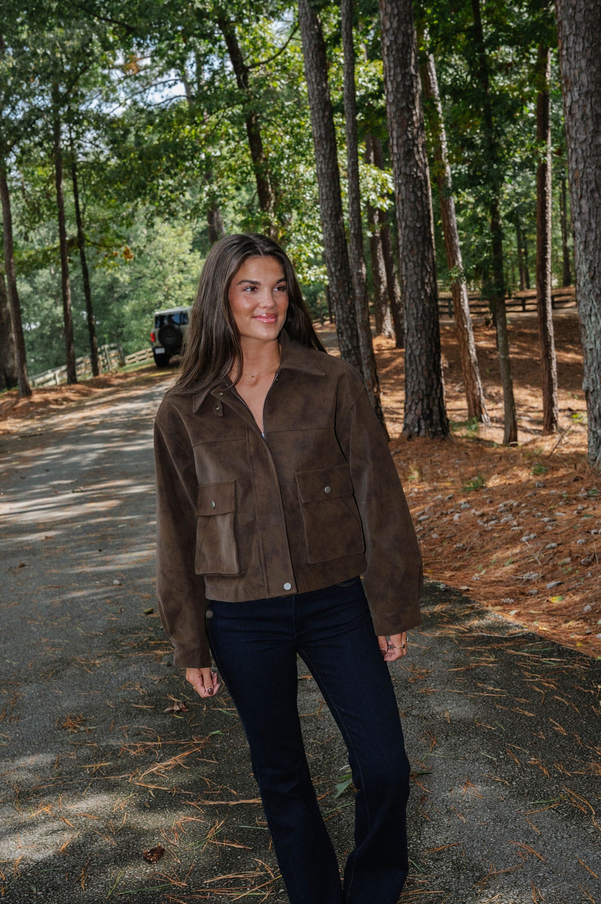Scarlett Suede Bomber Jacket-Brown