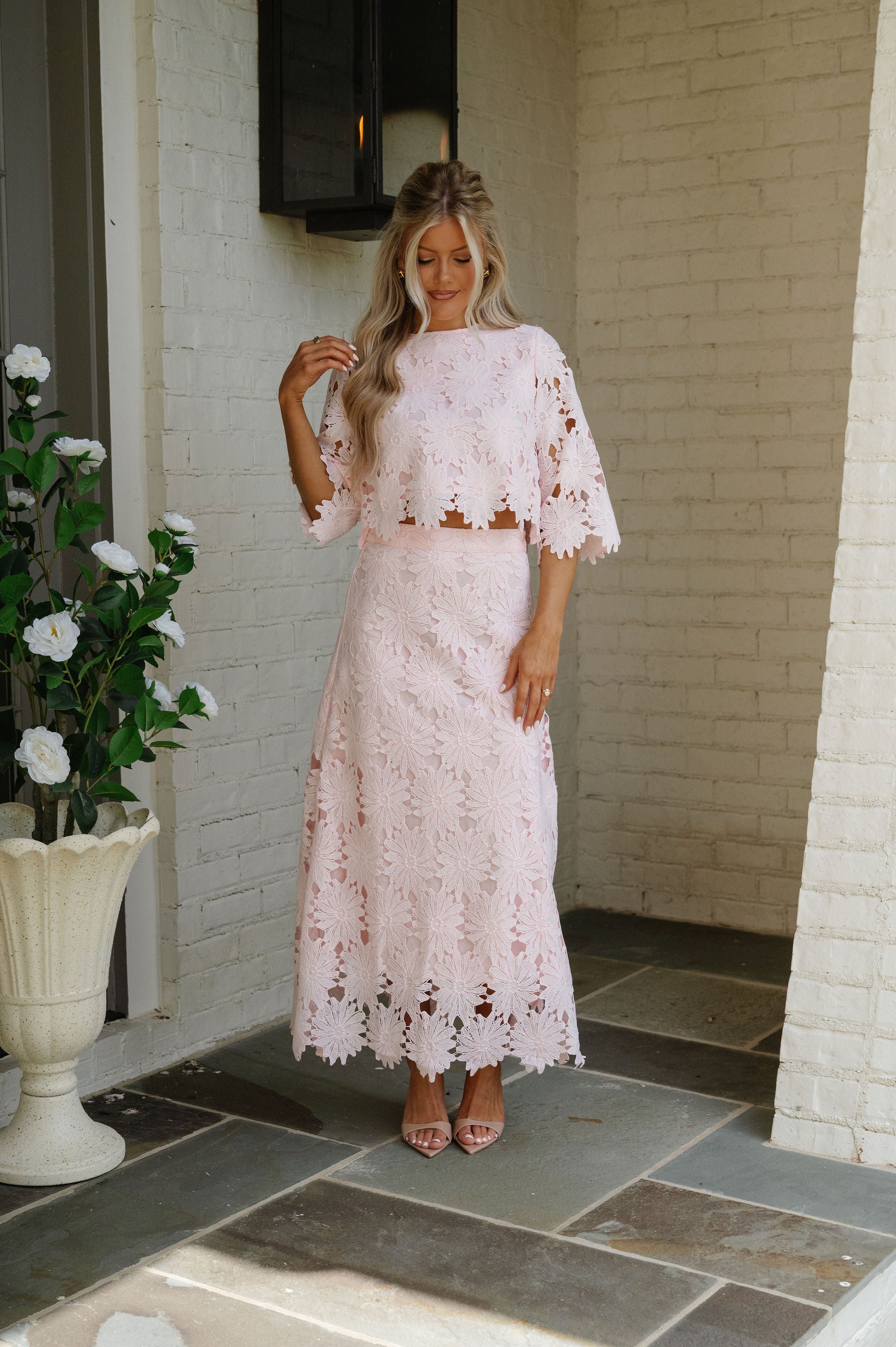 Ally Lace Maxi Skirt Set- Baby Pink