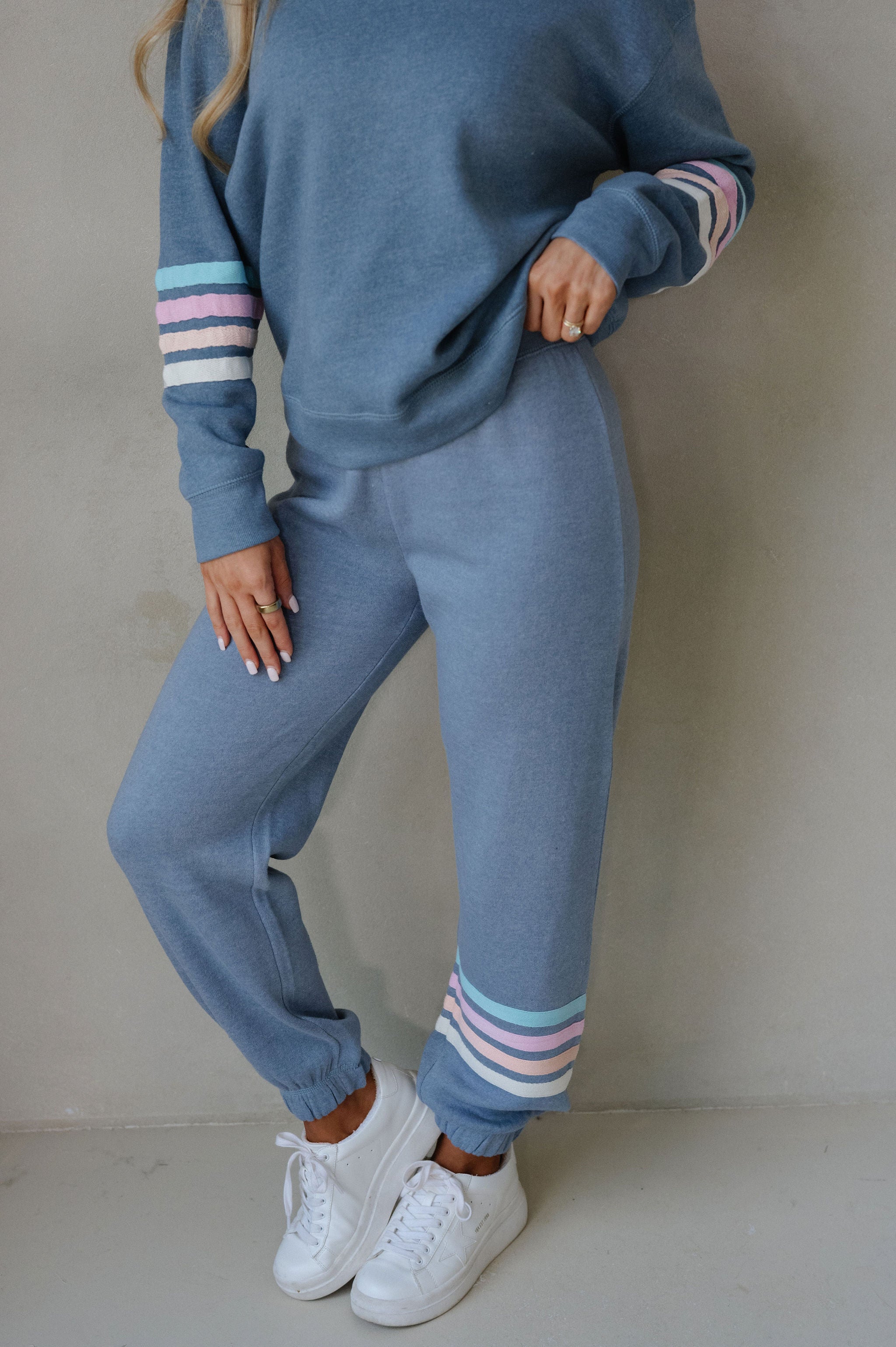 Striped Fleece Jogger-Denim