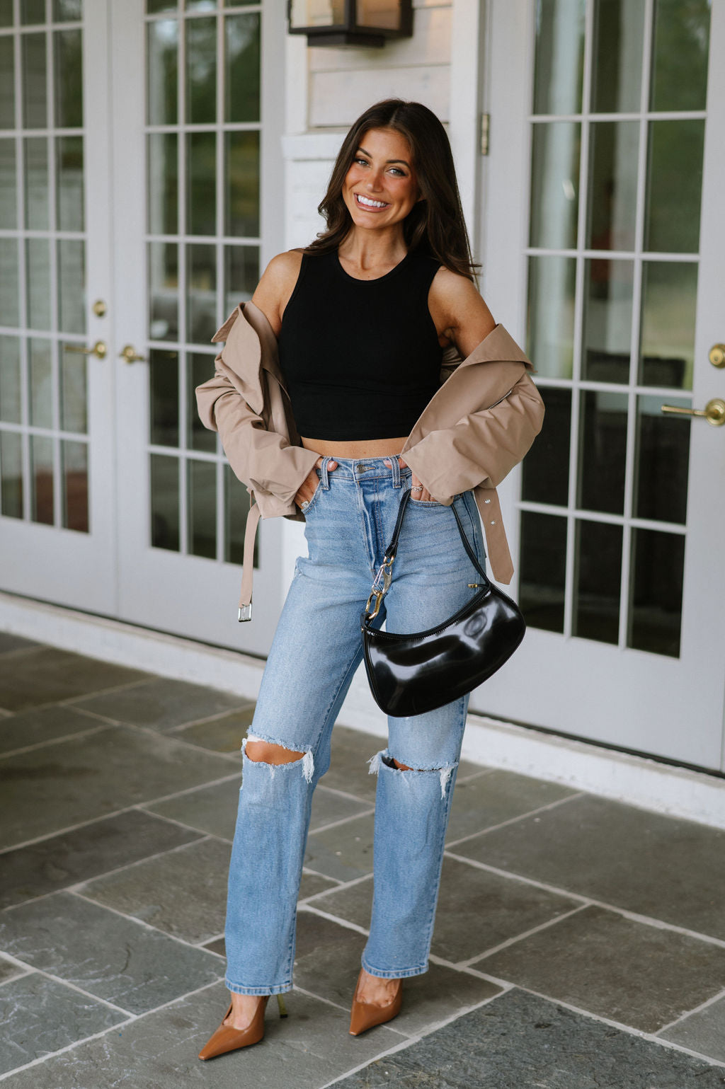 Round Neck Ribbed Crop Top- Black