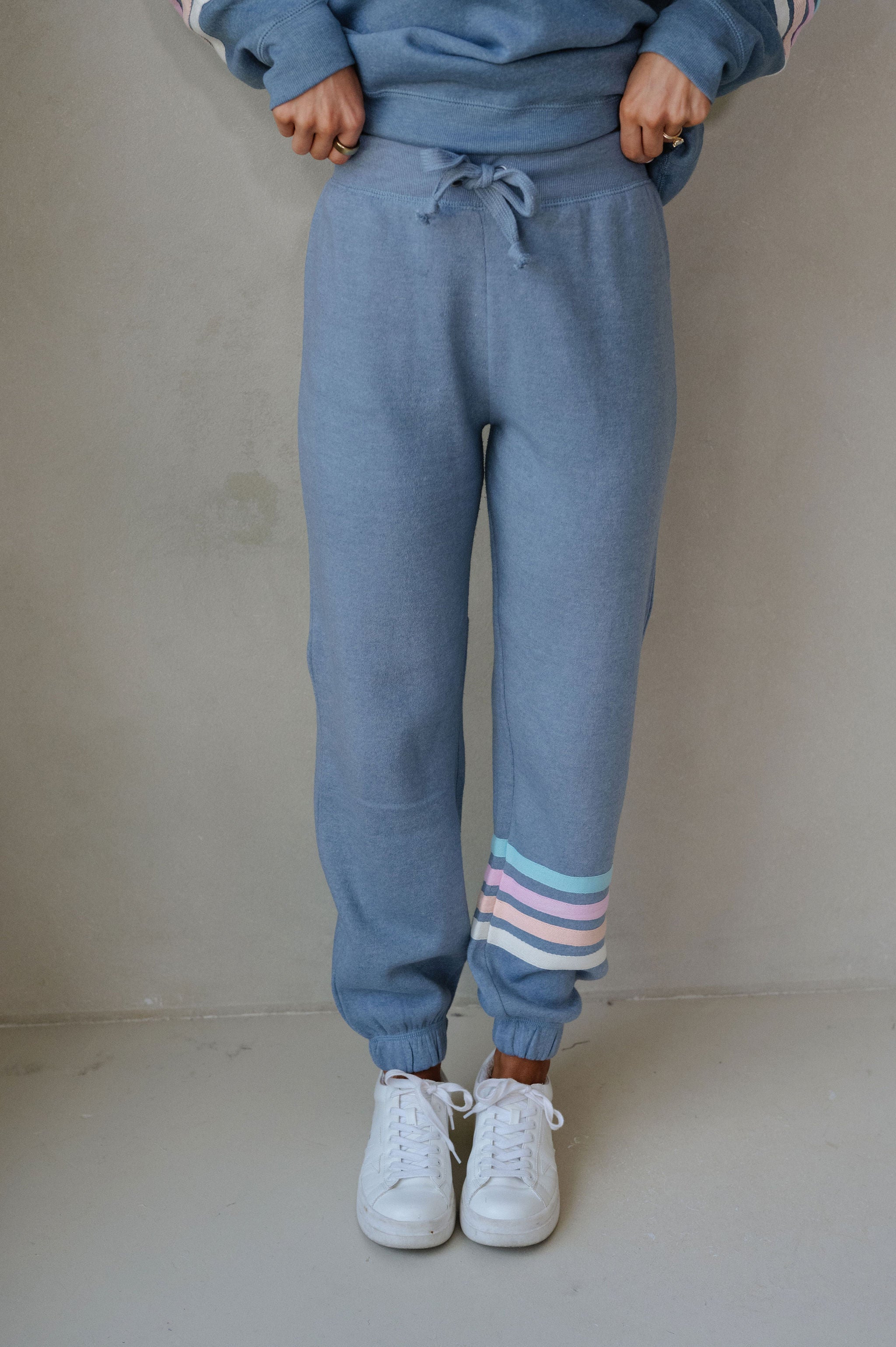 Striped Fleece Jogger-Denim
