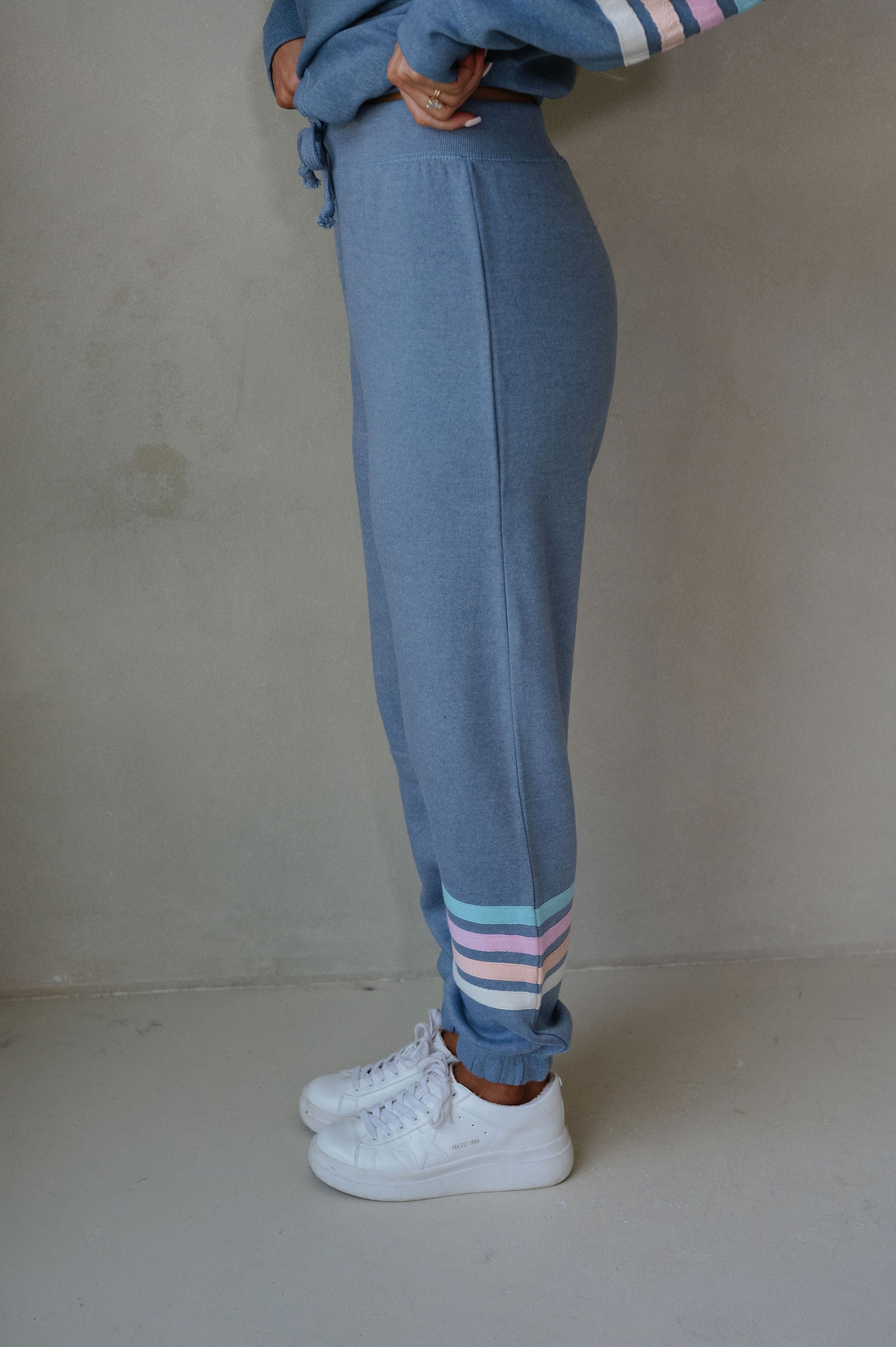 Striped Fleece Jogger-Denim