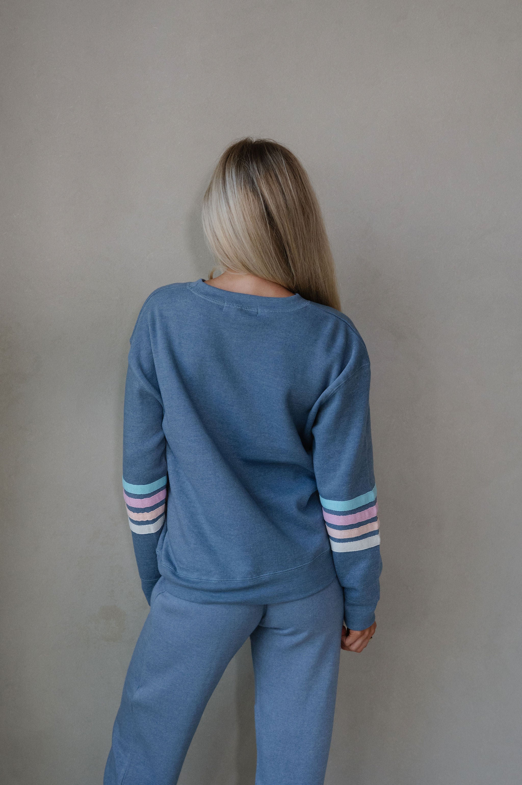 Adler Striped Fleece Crewneck-Denim
