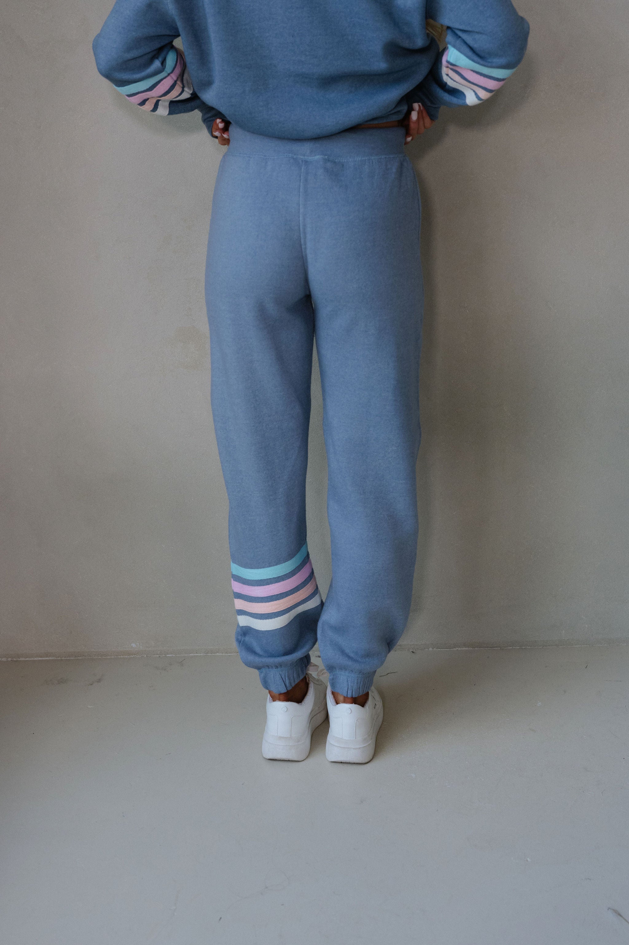 Striped Fleece Jogger-Denim