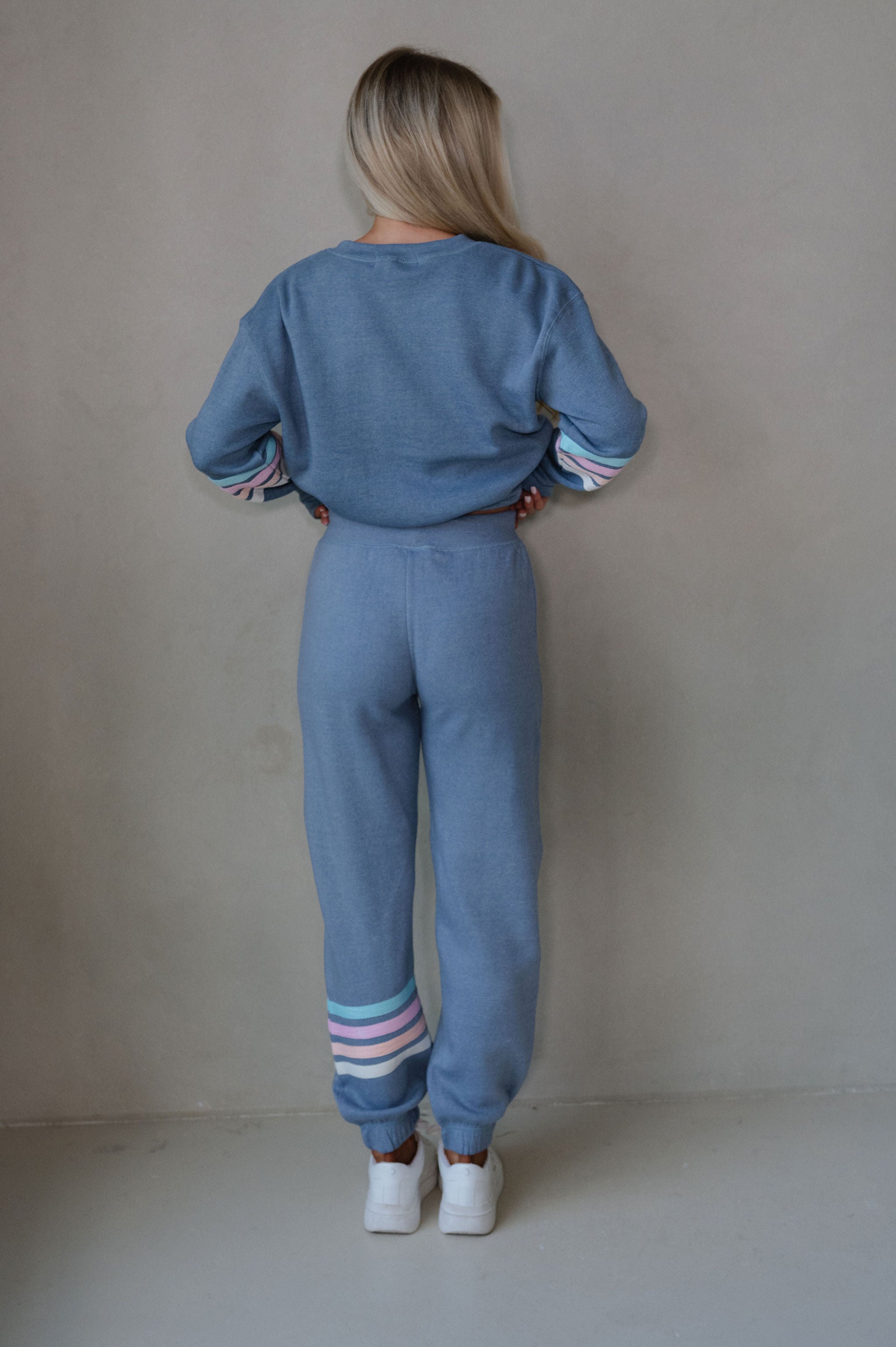 Striped Fleece Jogger-Denim