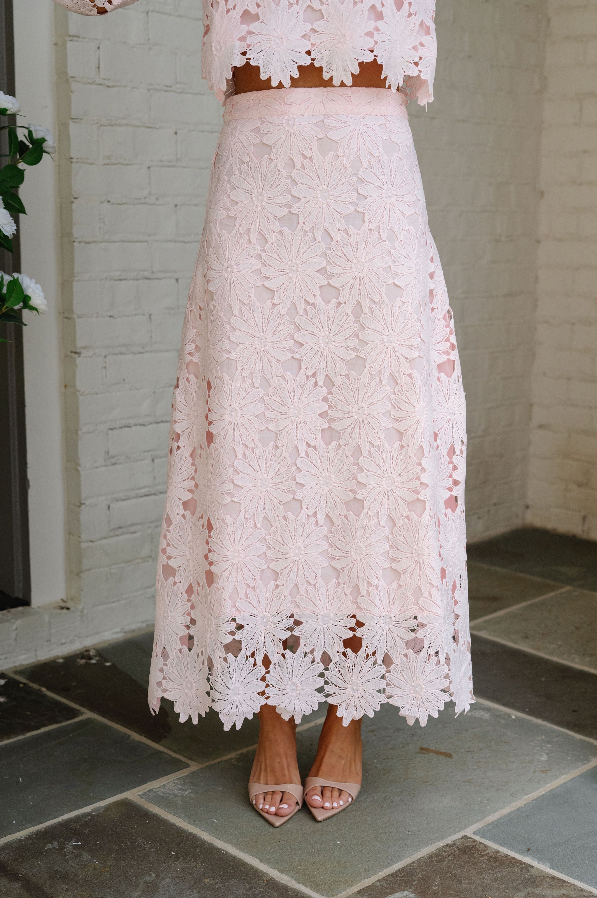 Ally Lace Maxi Skirt Set- Baby Pink