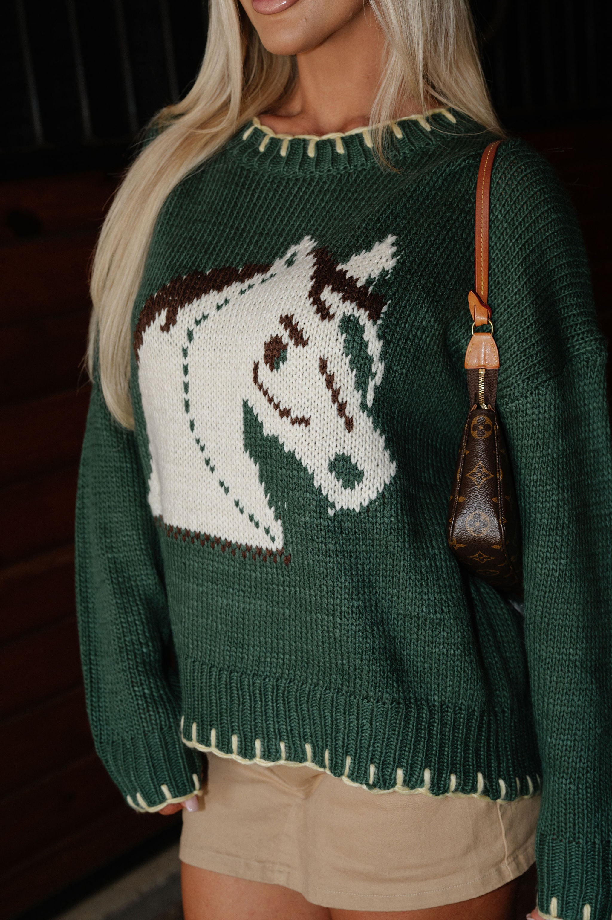Horse Stitch Sweater-Green