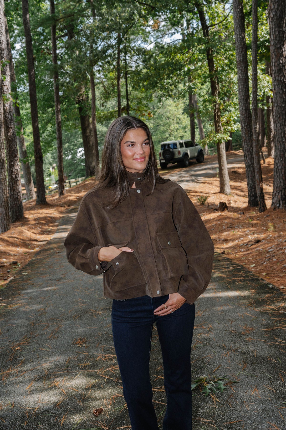 Scarlett Suede Bomber Jacket-Brown