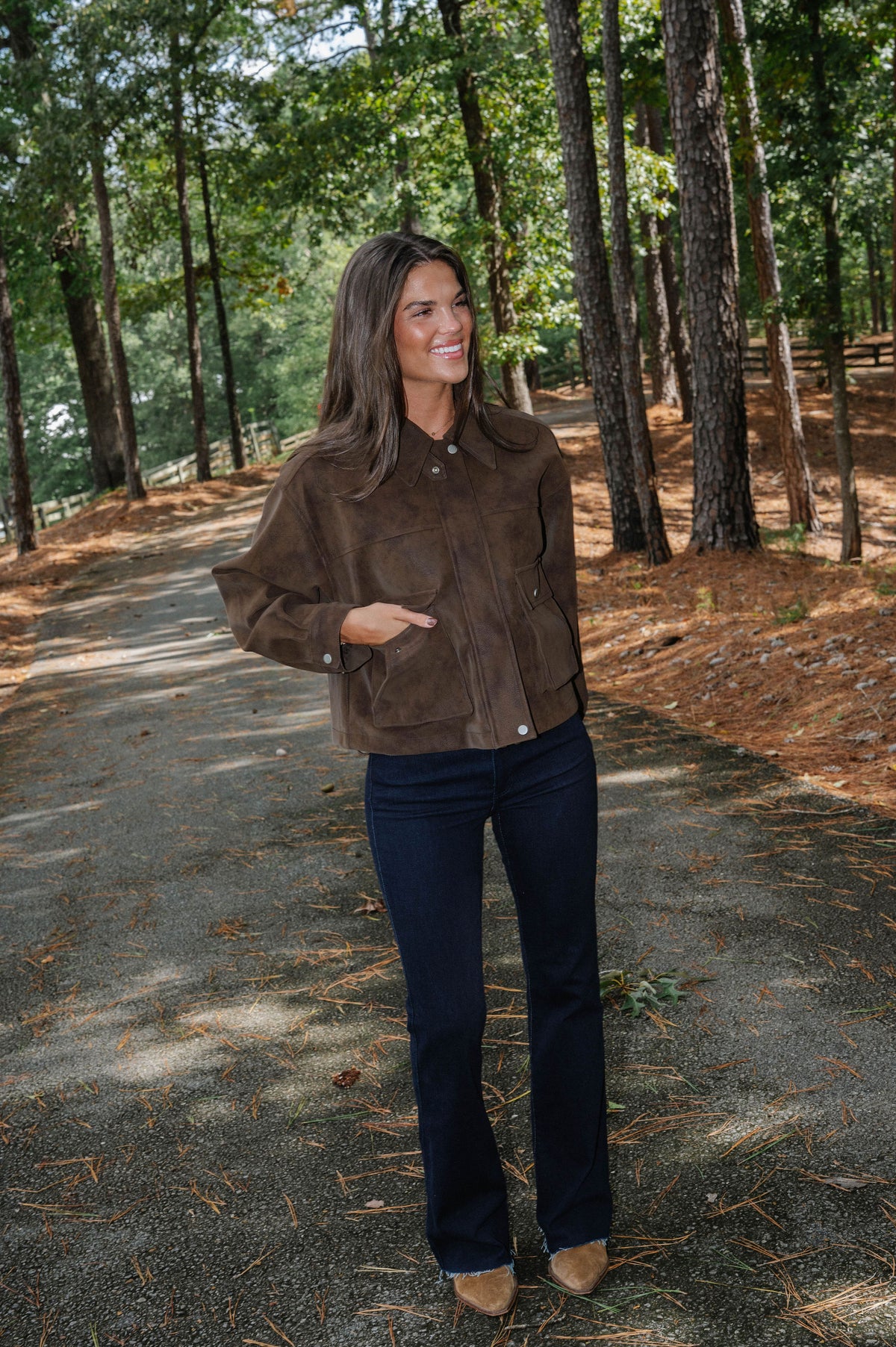 Scarlett Suede Bomber Jacket-Brown