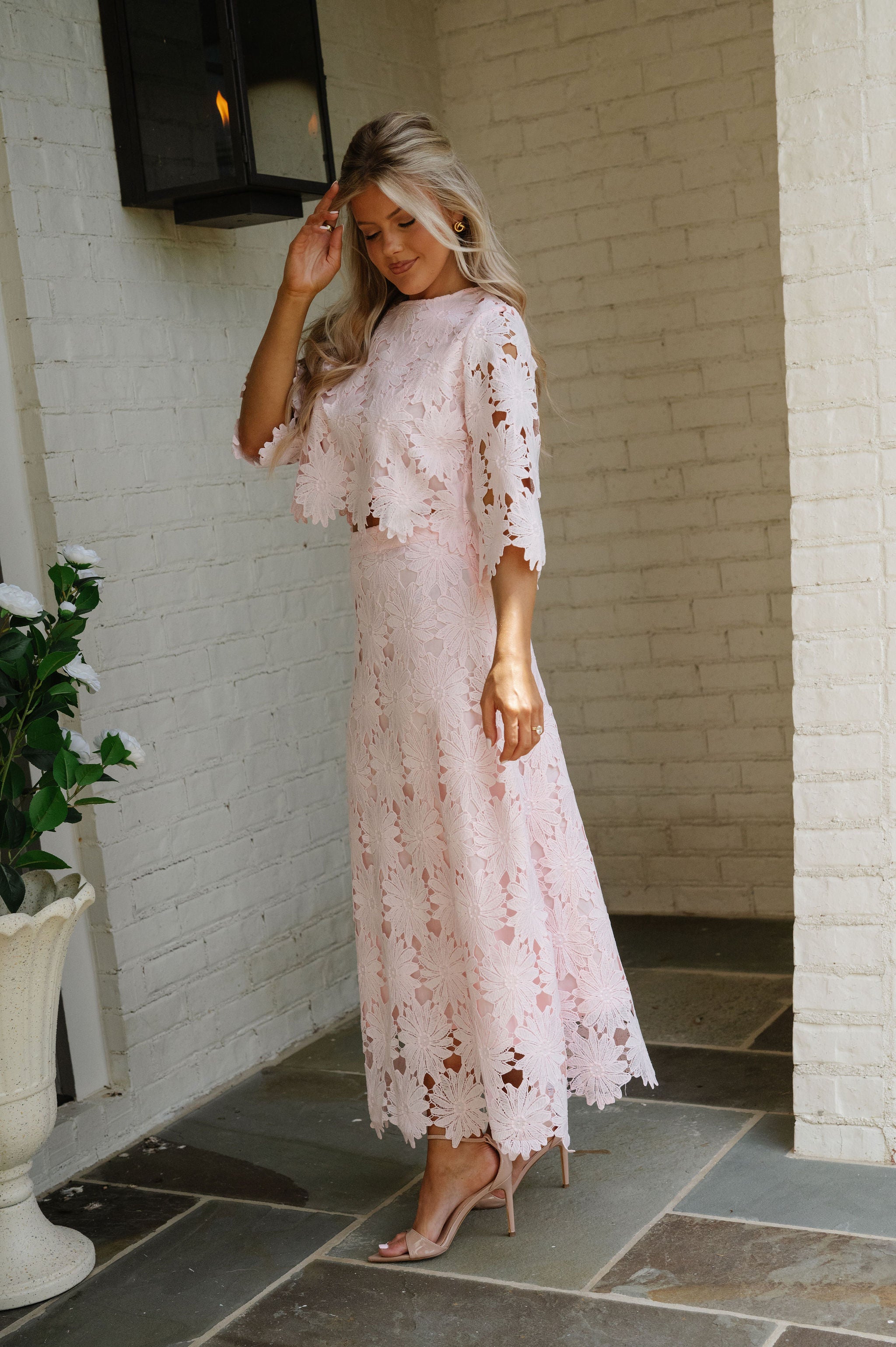 Ally Lace Maxi Skirt Set- Baby Pink
