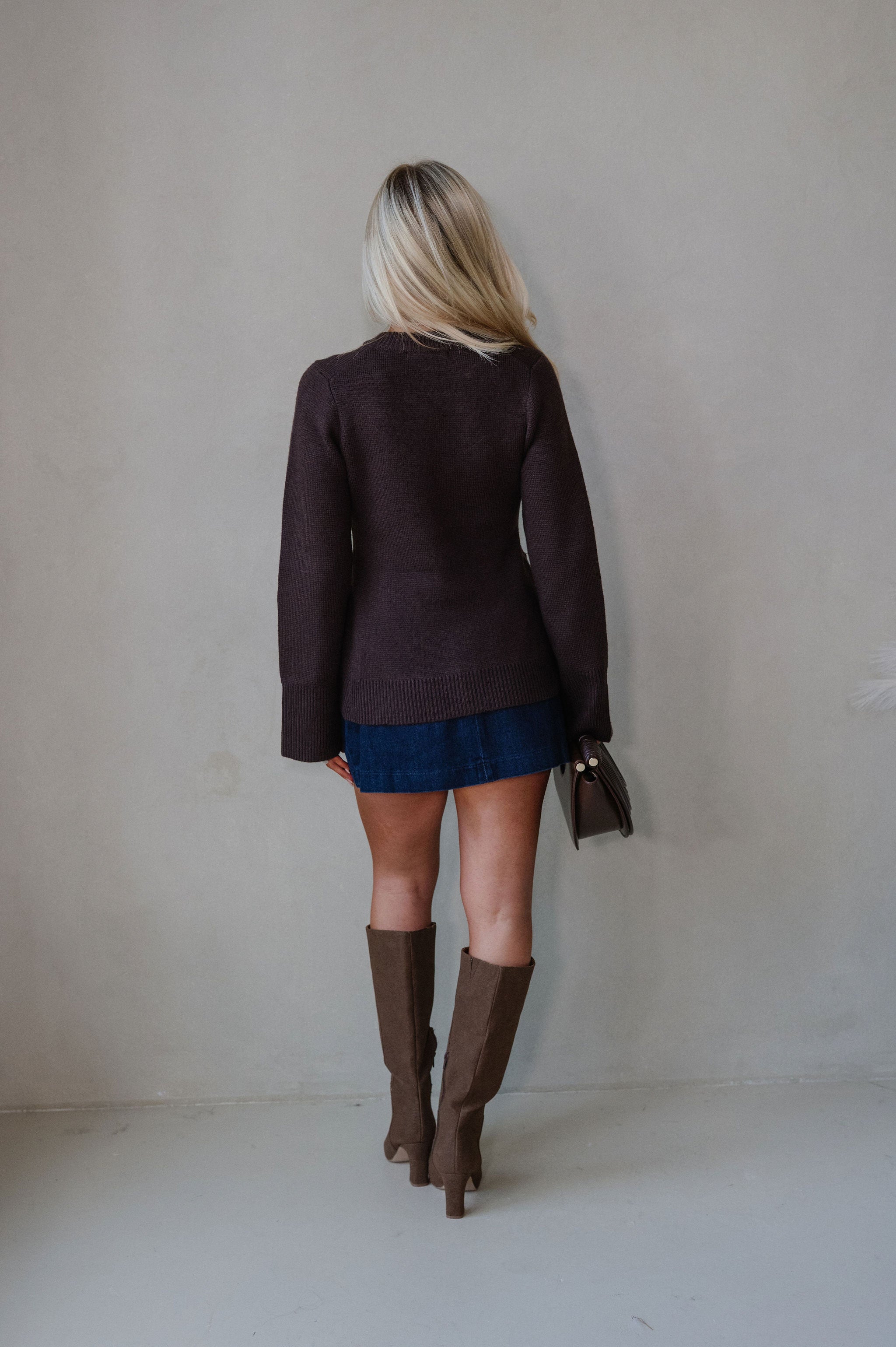 Bailee Knit Button Top-Brown