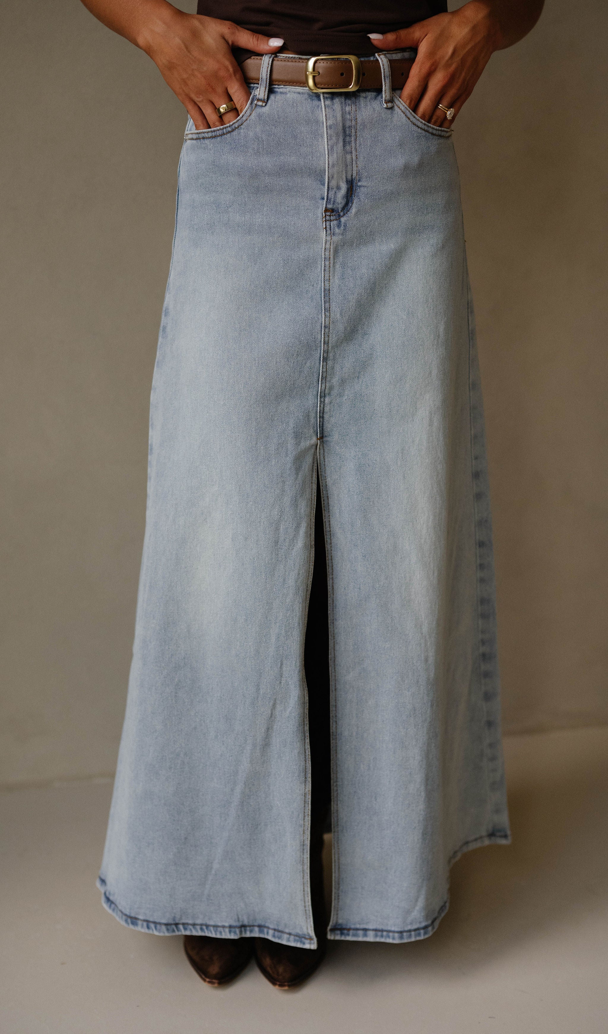 Split Hem Denim Maxi Skirt