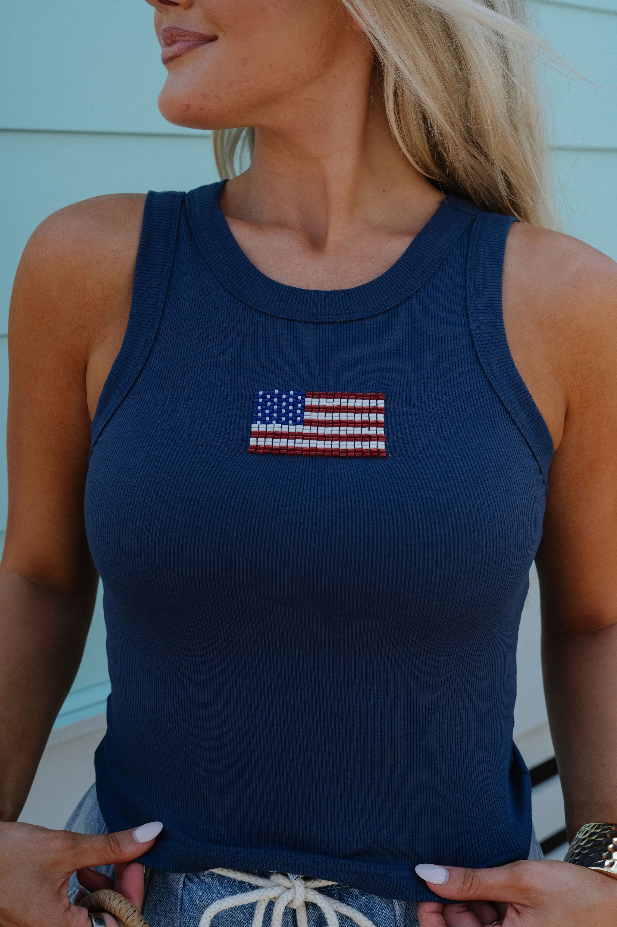 Garrett Flag Beaded Tank-Navy