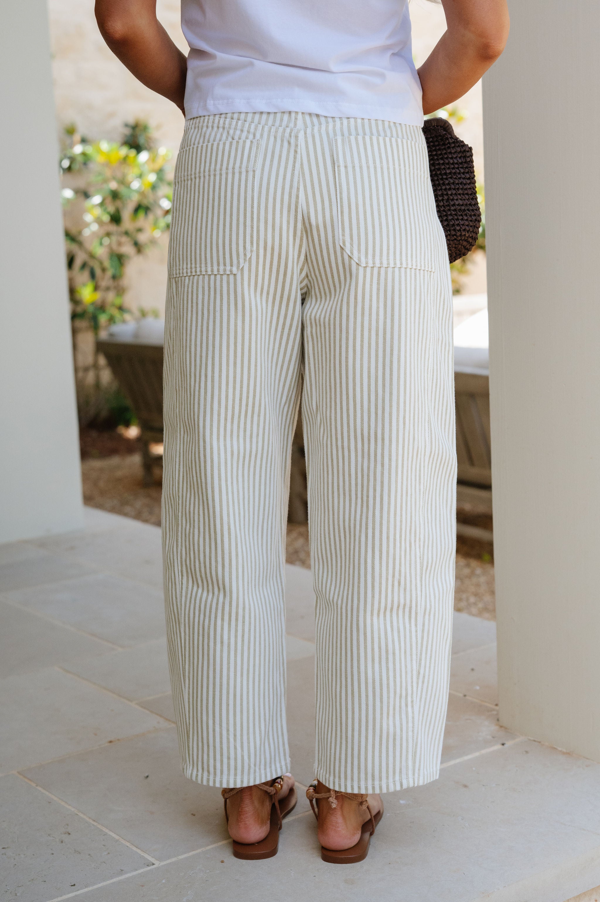 Emma Pinstriped Pattern Jeans-Beige