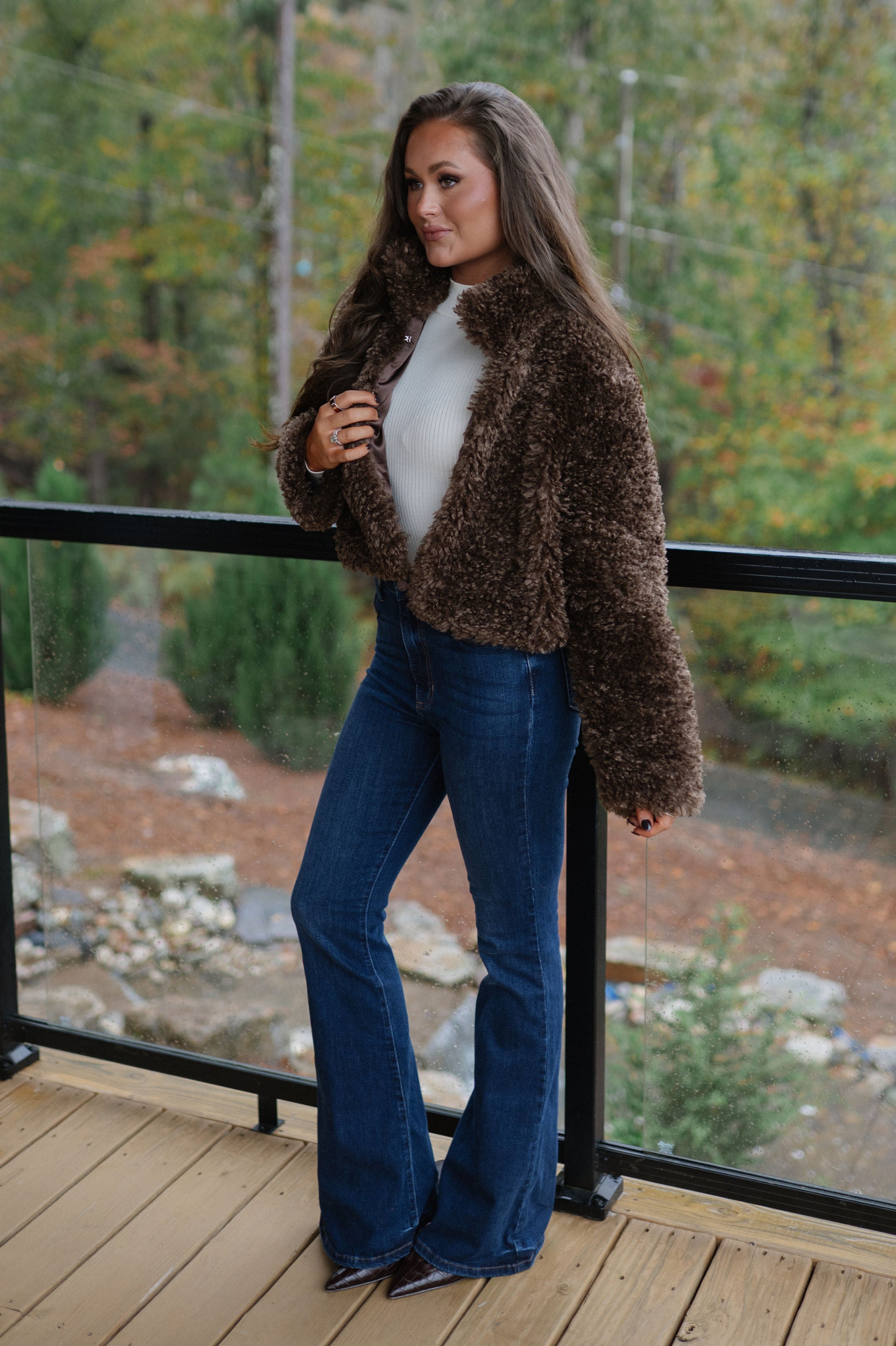 Soft Teddy Cropped Jacket-Espresso