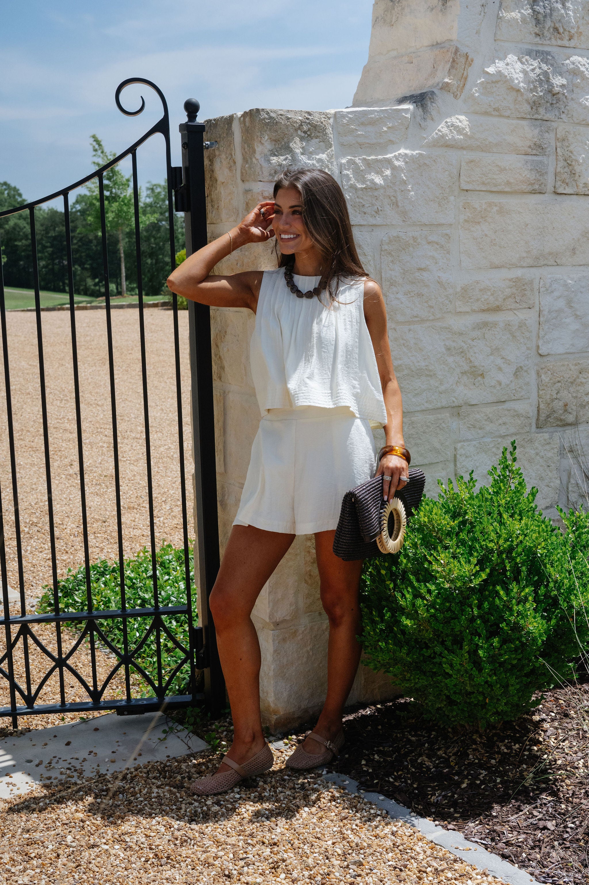Maggie Pleated Short Set-Cream