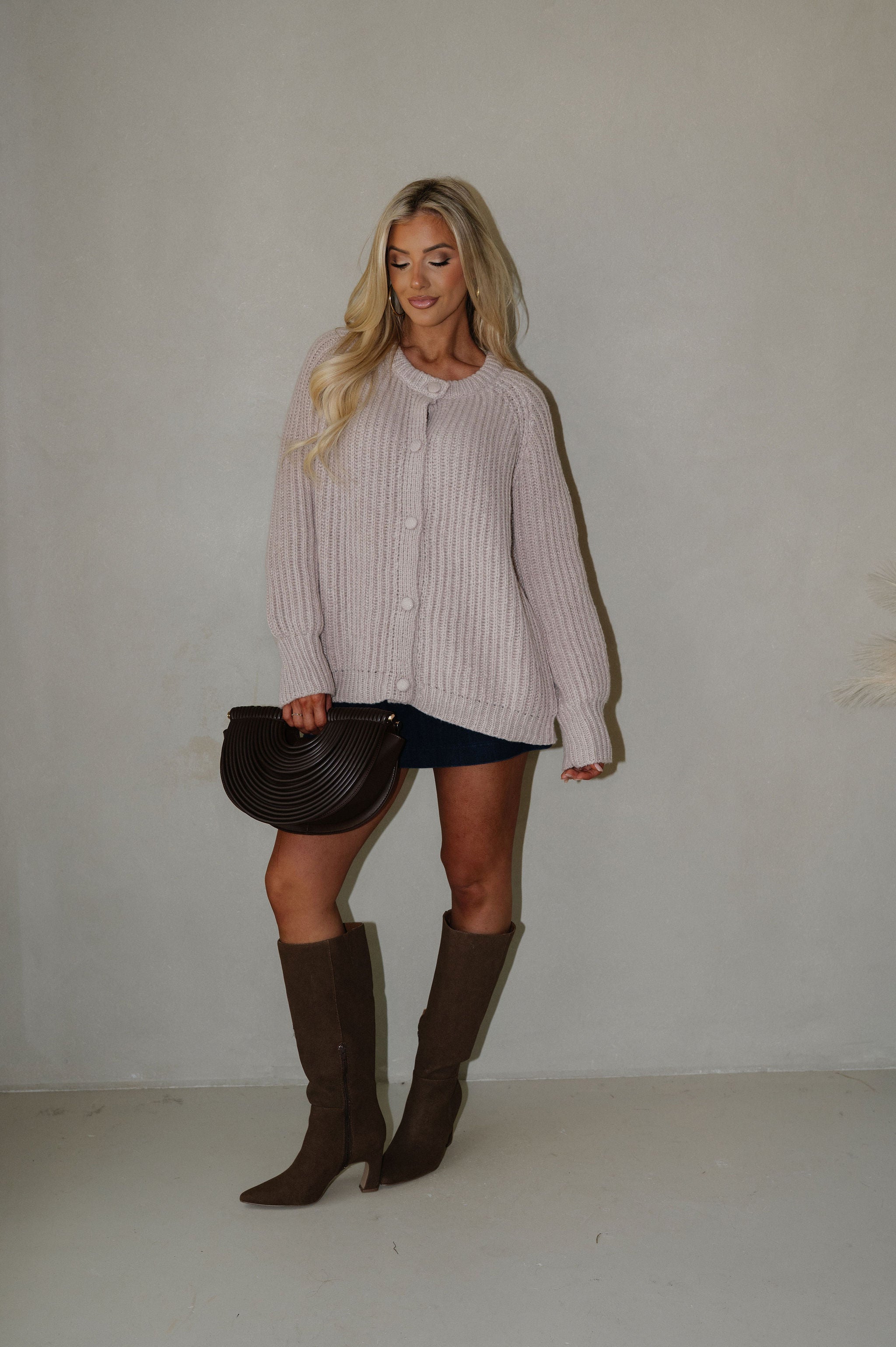 Sara Button Up Cardigan-Taupe