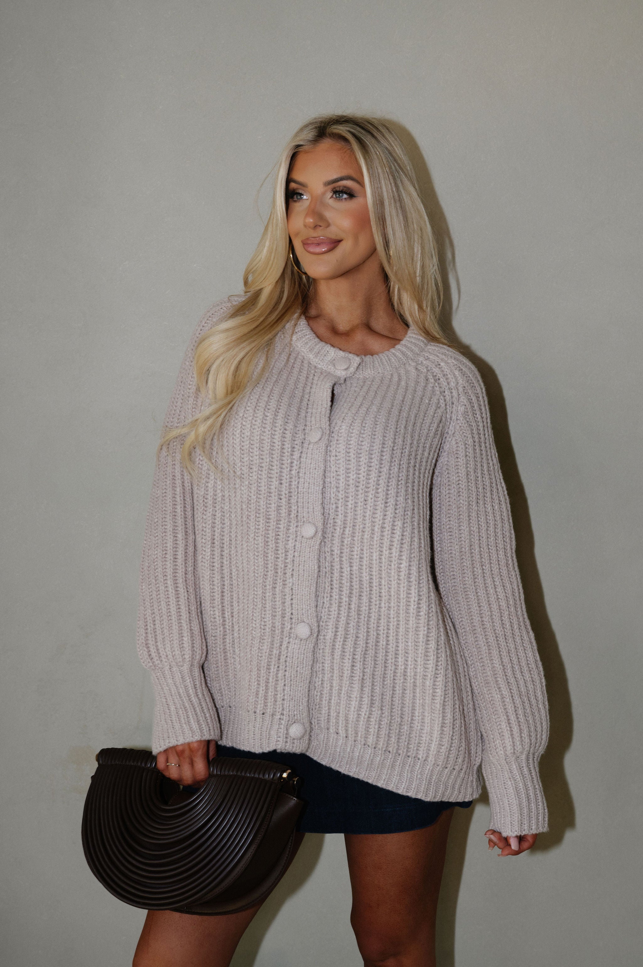 Sara Button Up Cardigan-Taupe