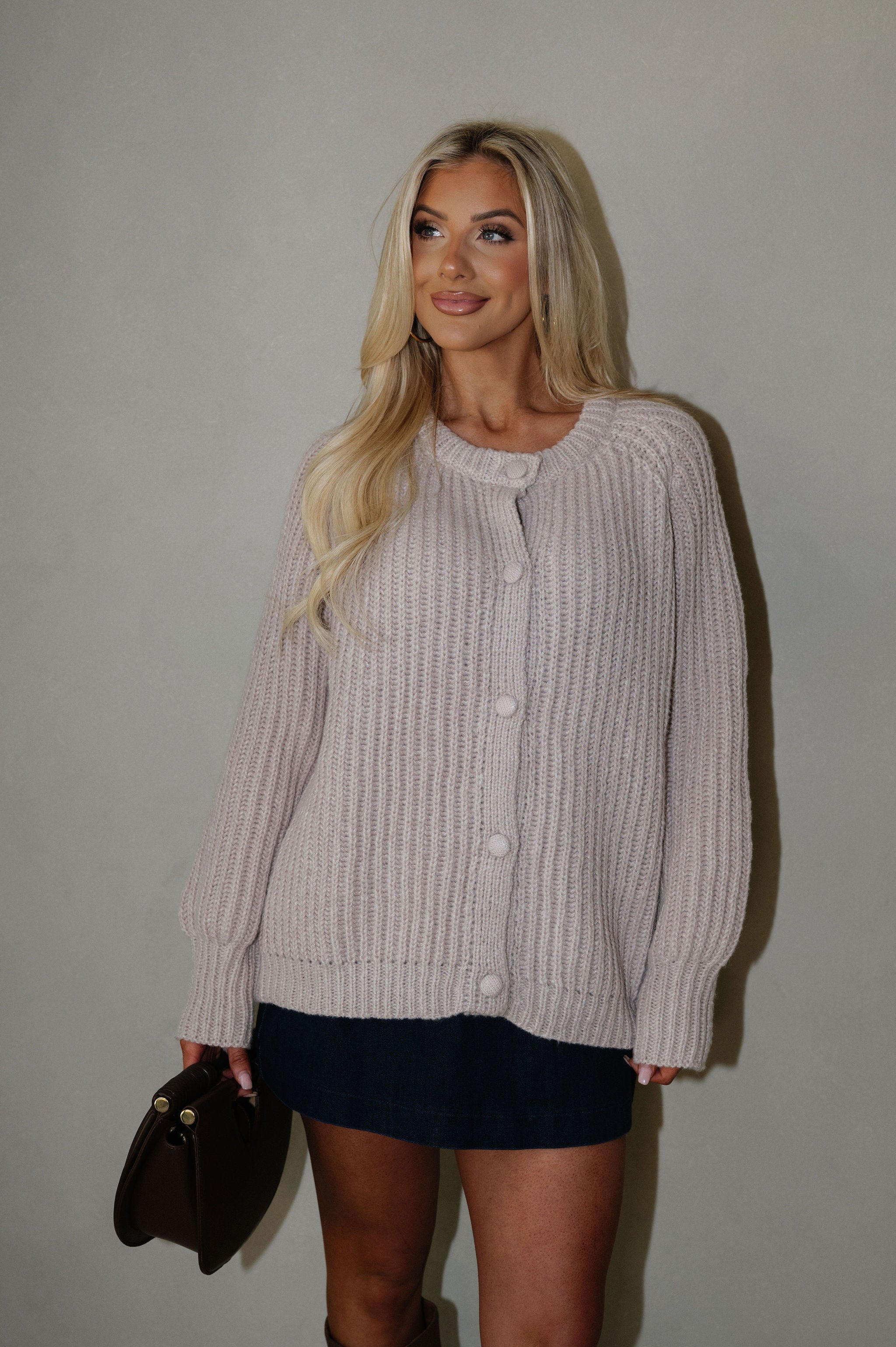 Sara Button Up Cardigan-Taupe