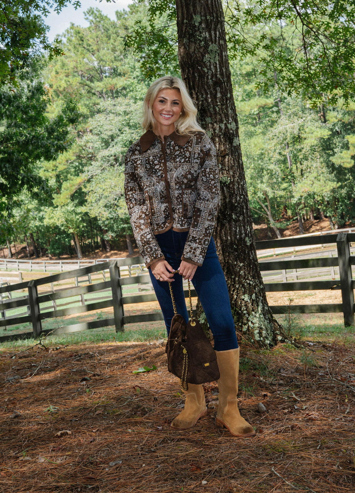 Quilted Paisley Print Corduroy Jacket-Brown