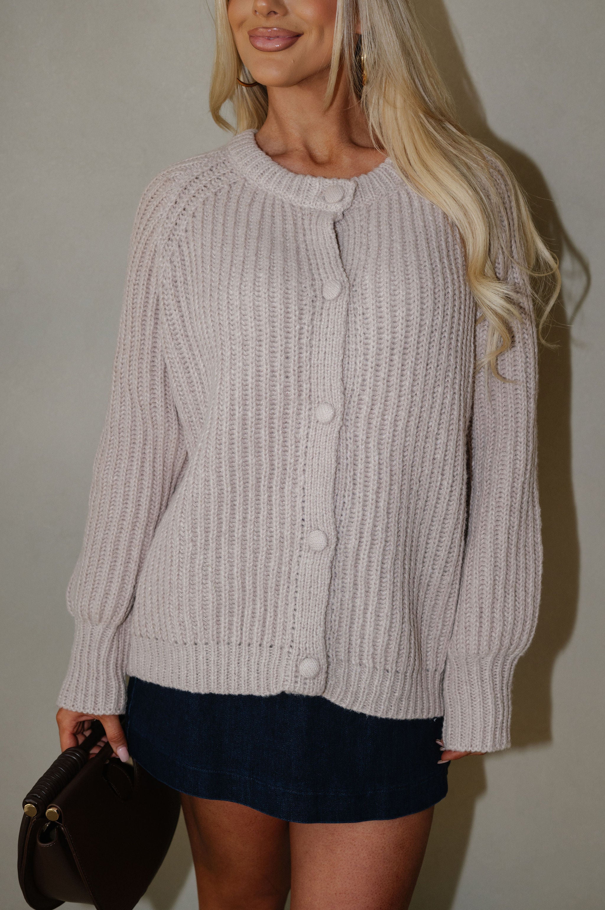 Sara Button Up Cardigan-Taupe