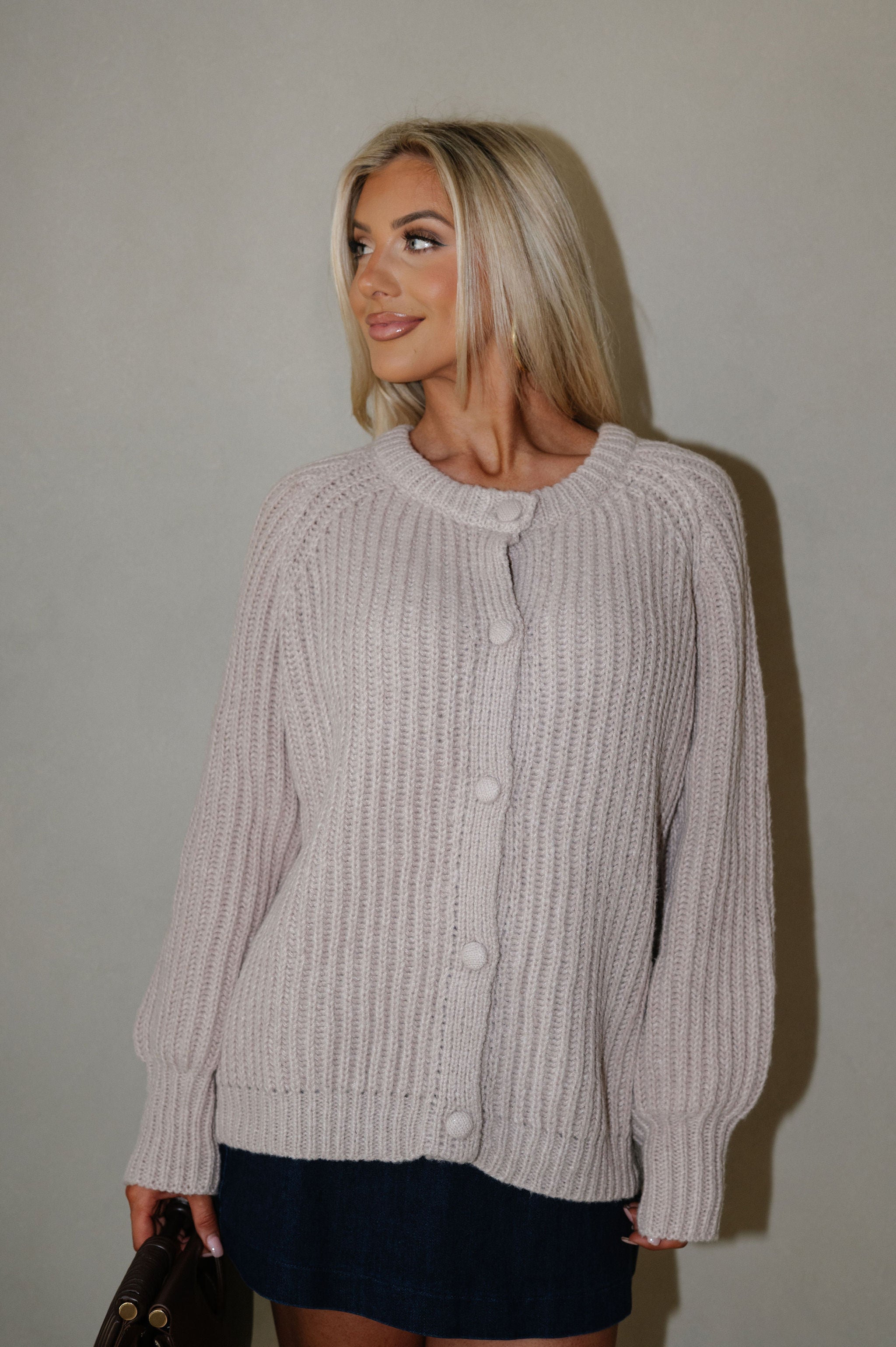 Sara Button Up Cardigan-Taupe