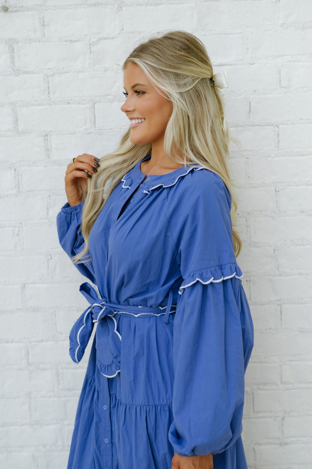 Ruffle Seam Maxi Dress-Blue