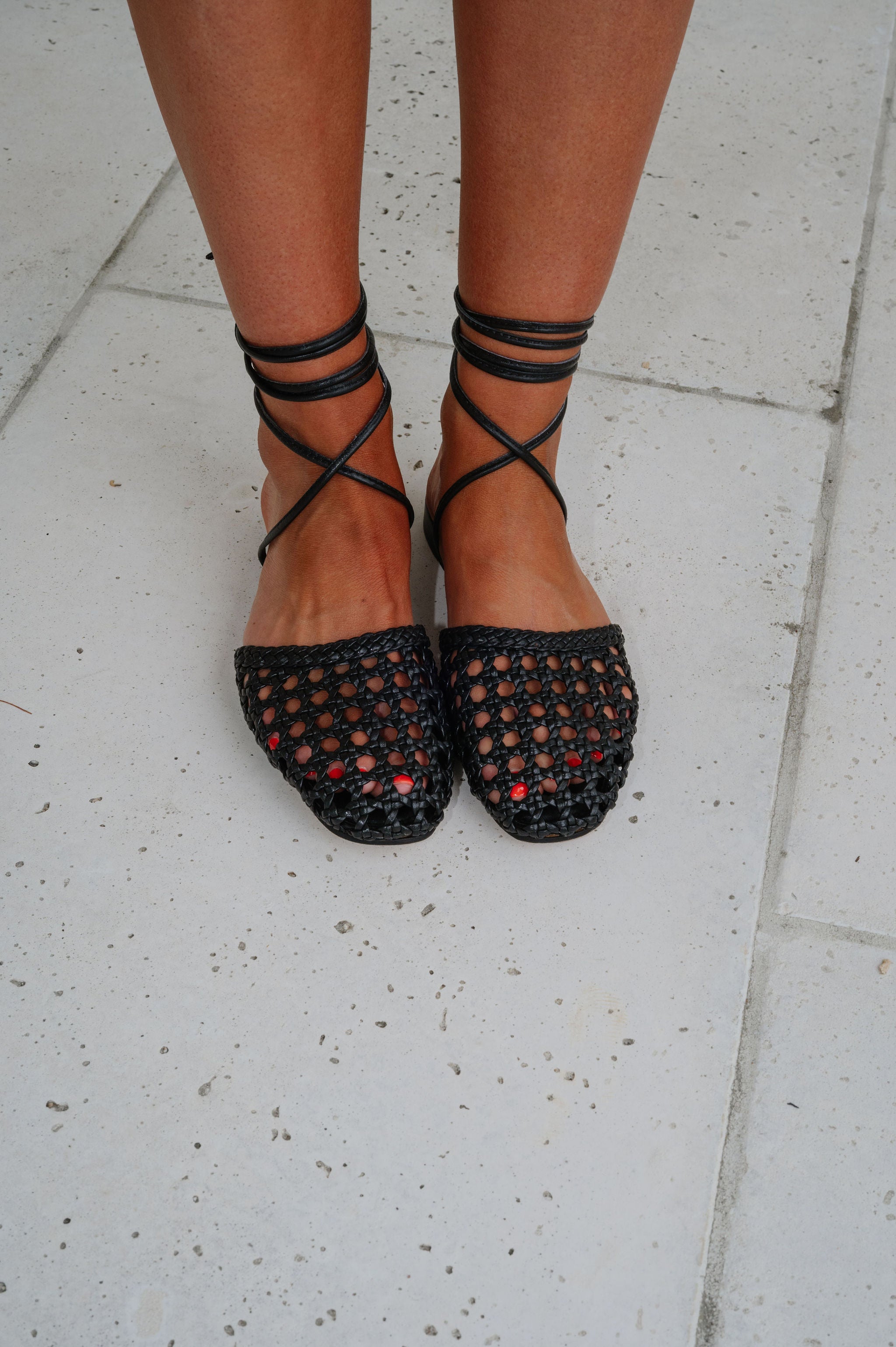 Flutter Lace Up Sandal-Black