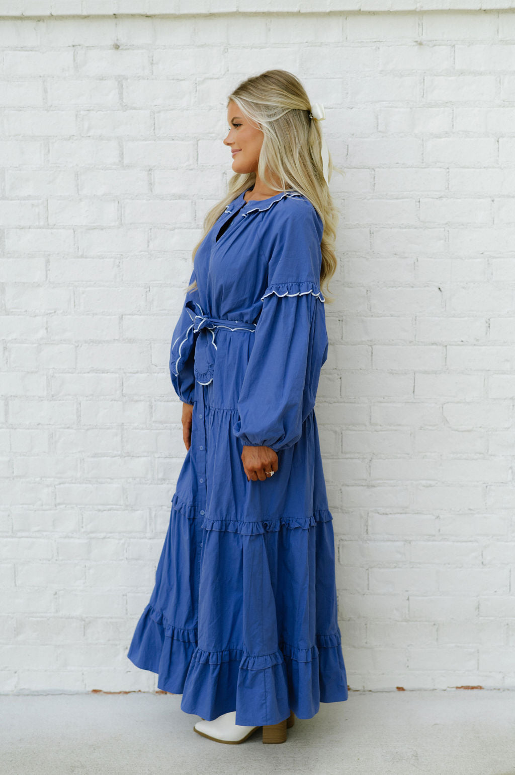 Ruffle Seam Maxi Dress-Blue