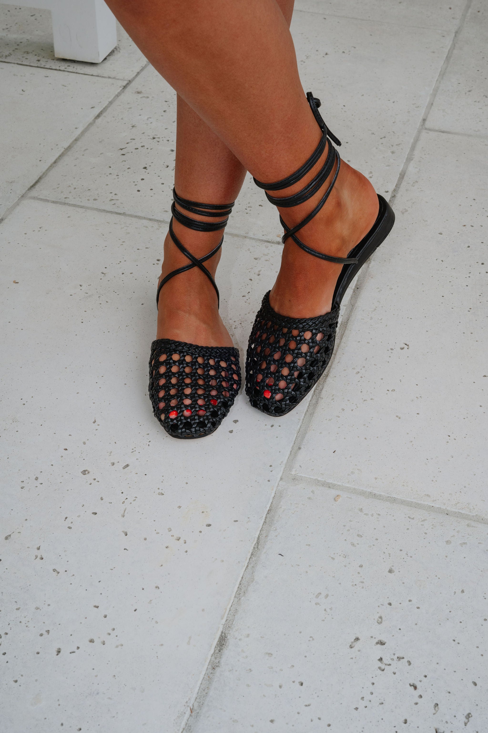 Flutter Lace Up Sandal-Black