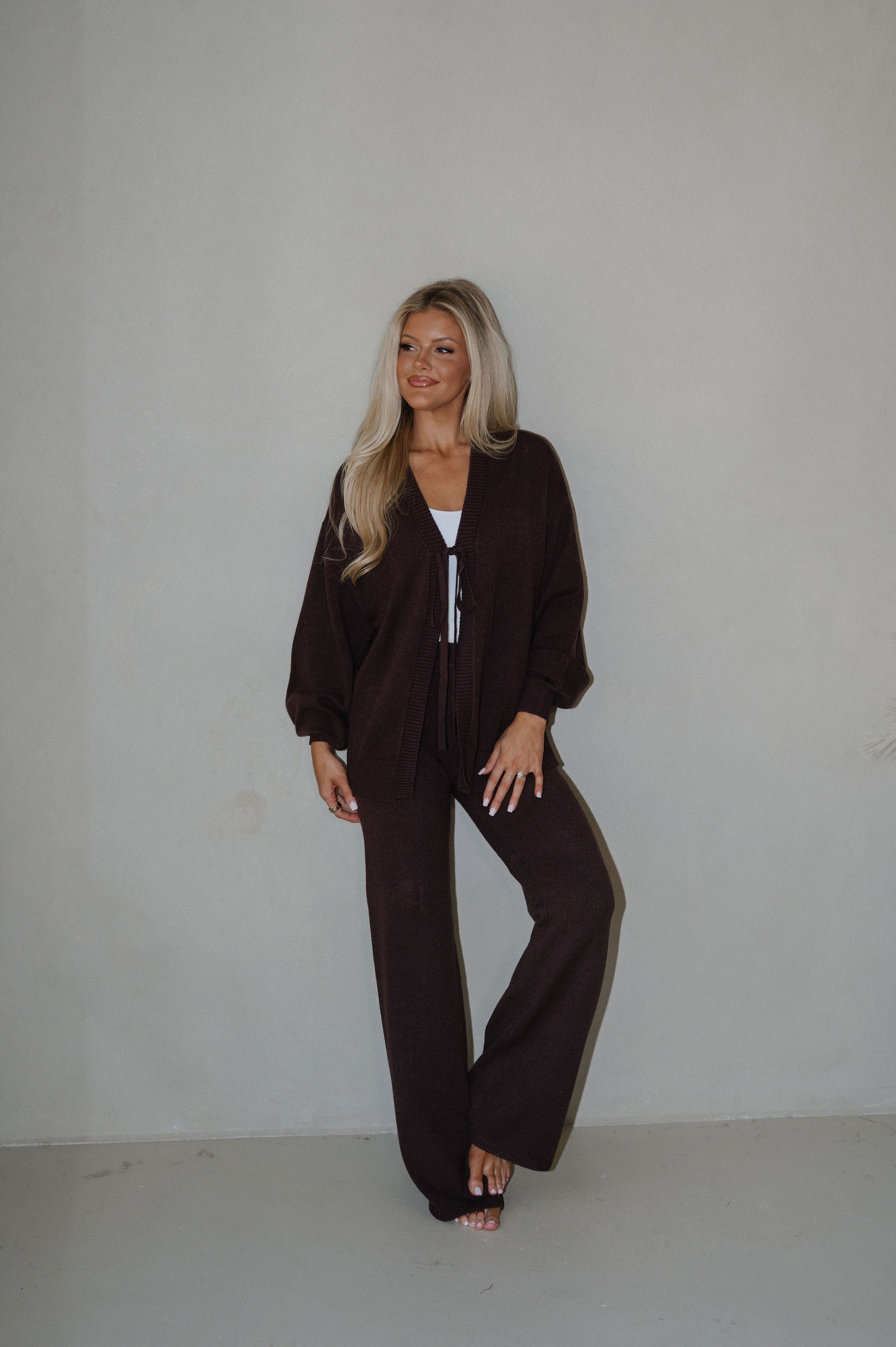 Oversized Cardigan & Pants Set-Chocolate