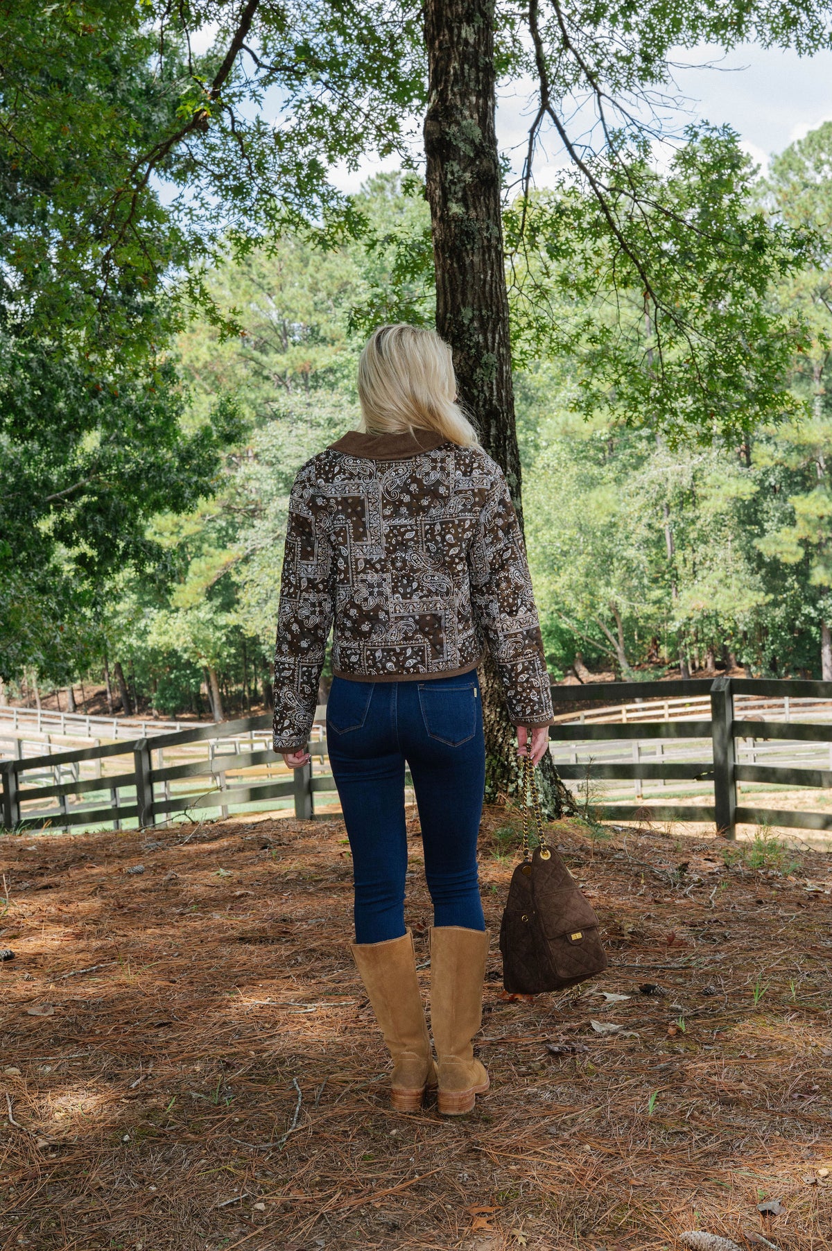 Quilted Paisley Print Corduroy Jacket-Brown