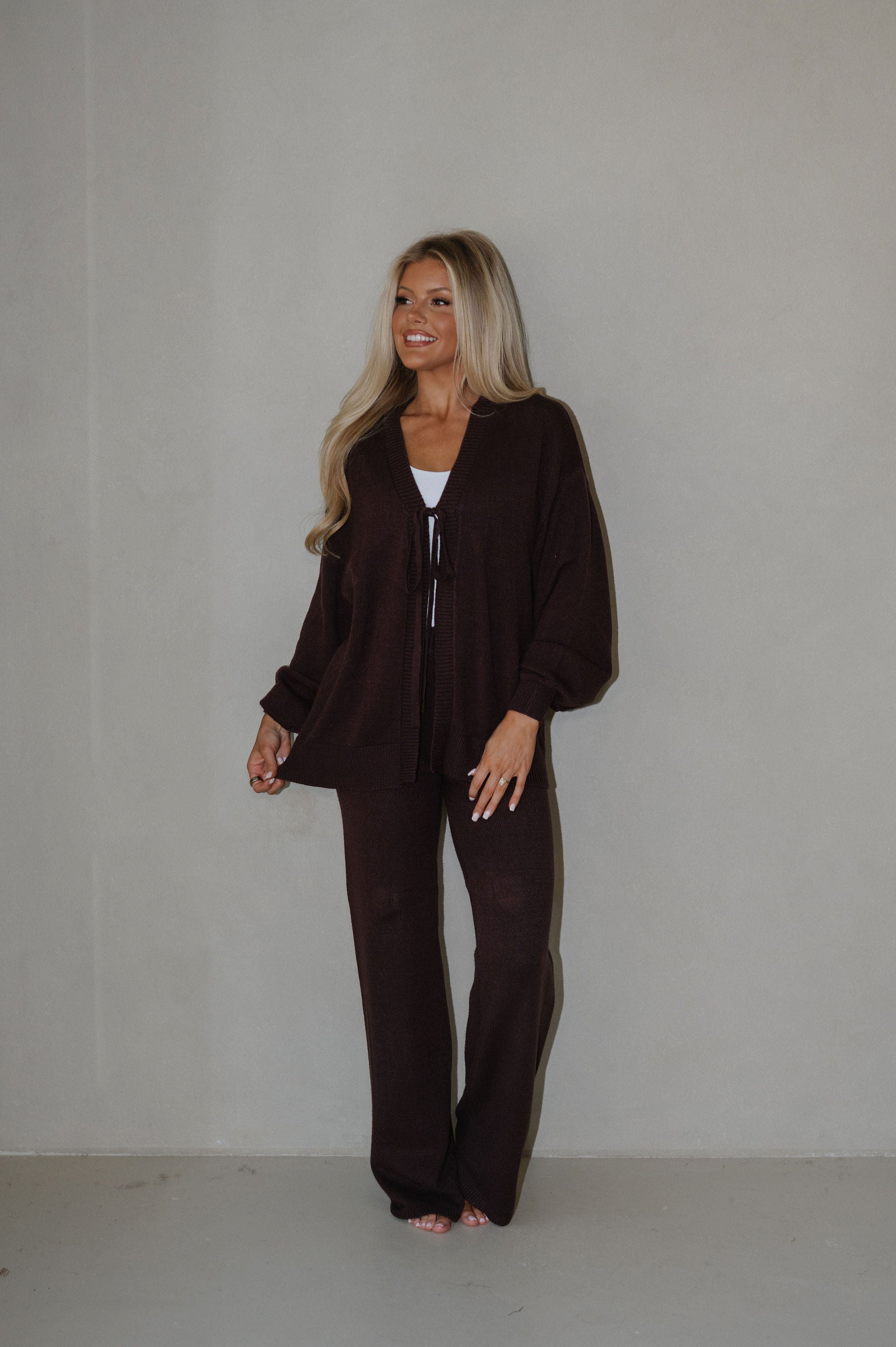 Oversized Cardigan & Pants Set-Chocolate
