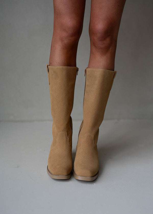 DUSTON TAN SUEDE TALL BOOTS