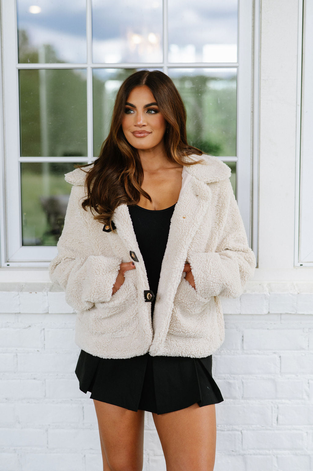 Sherpa Collared Coat- Cream