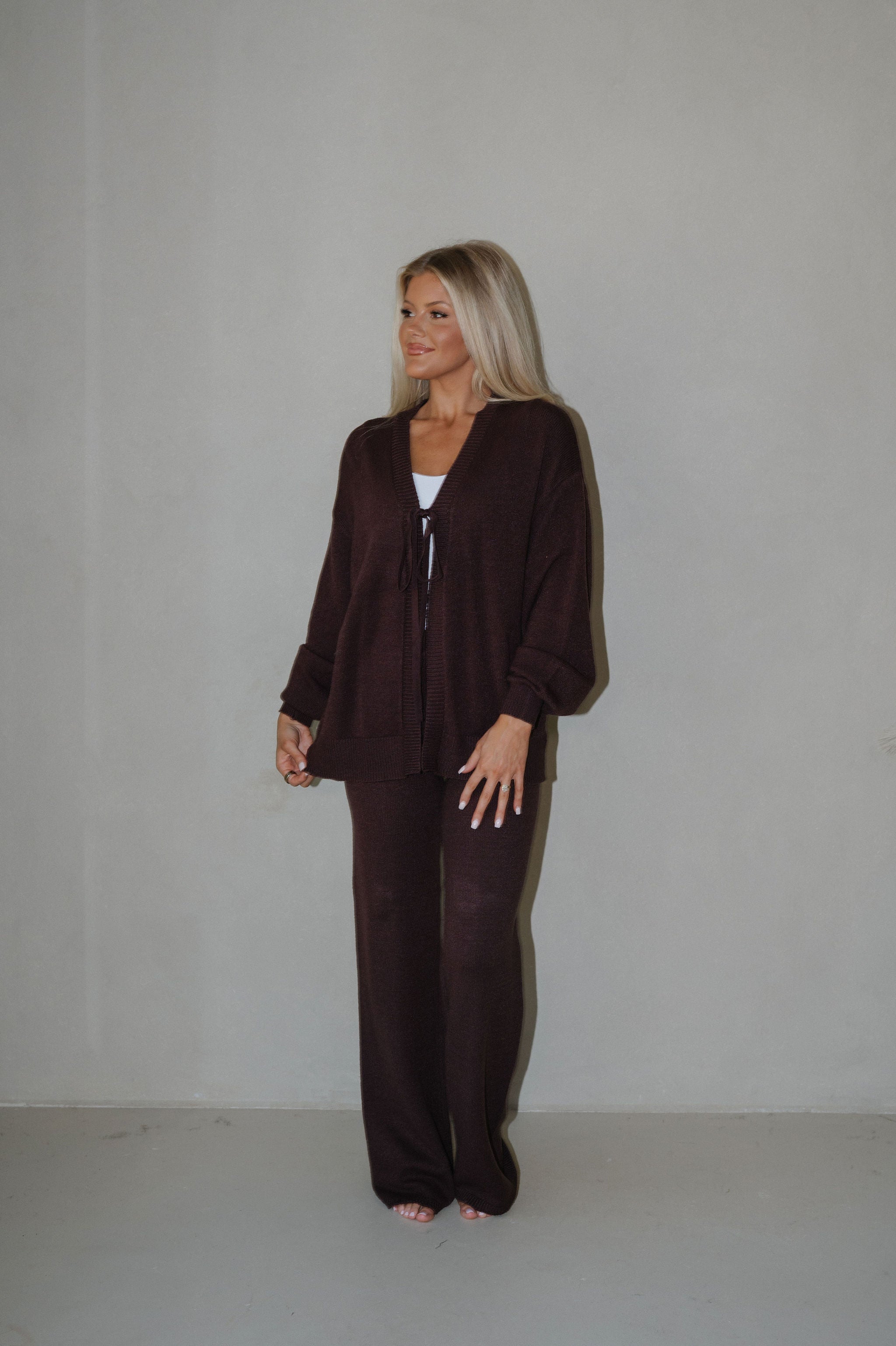 Oversized Cardigan & Pants Set-Chocolate