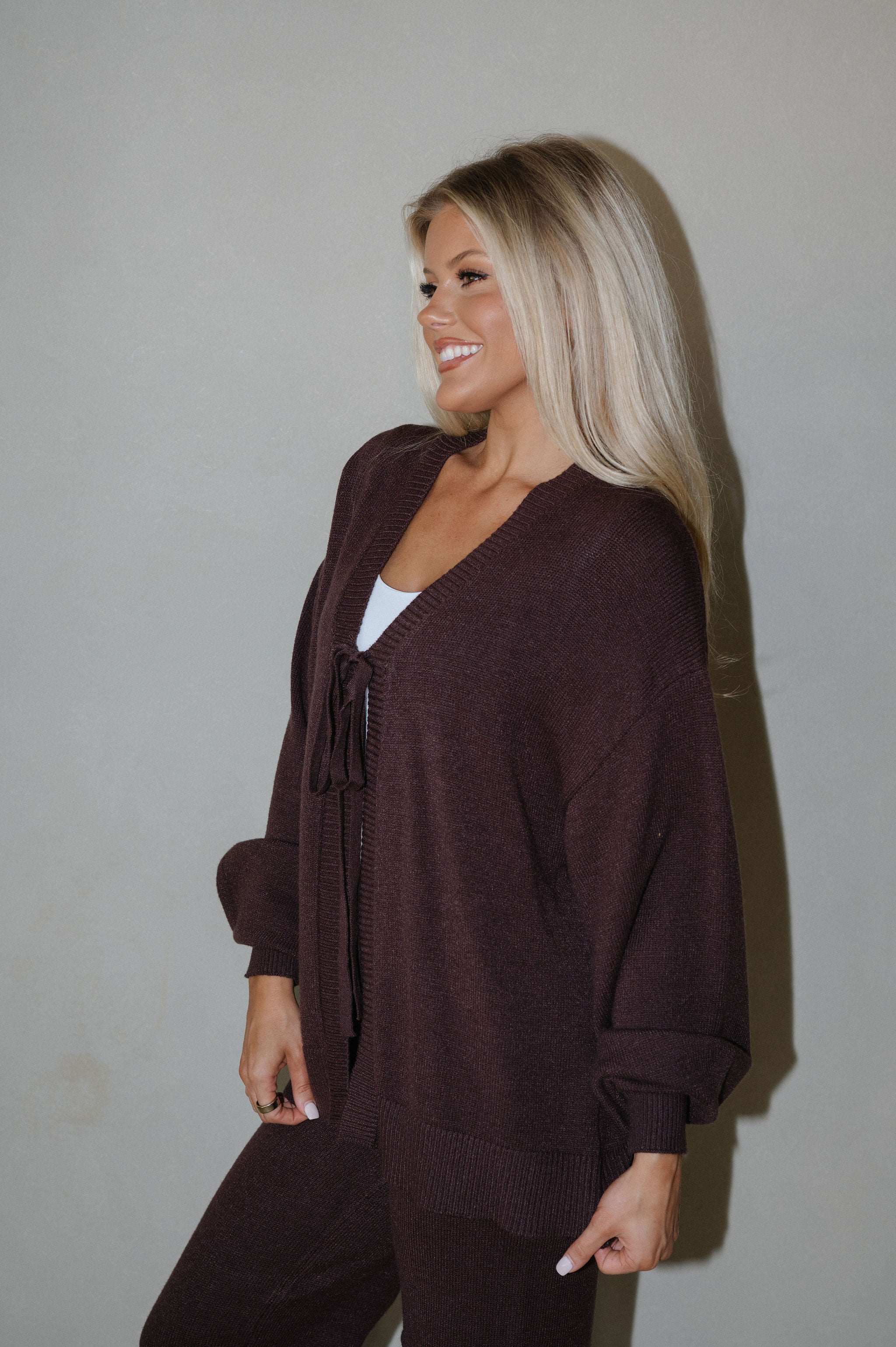 Oversized Cardigan & Pants Set-Chocolate