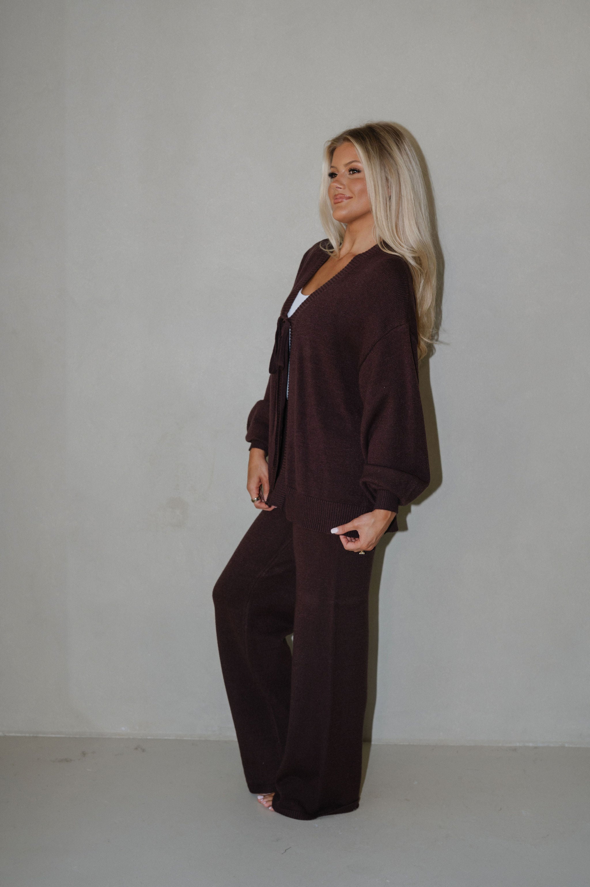 Oversized Cardigan & Pants Set-Chocolate