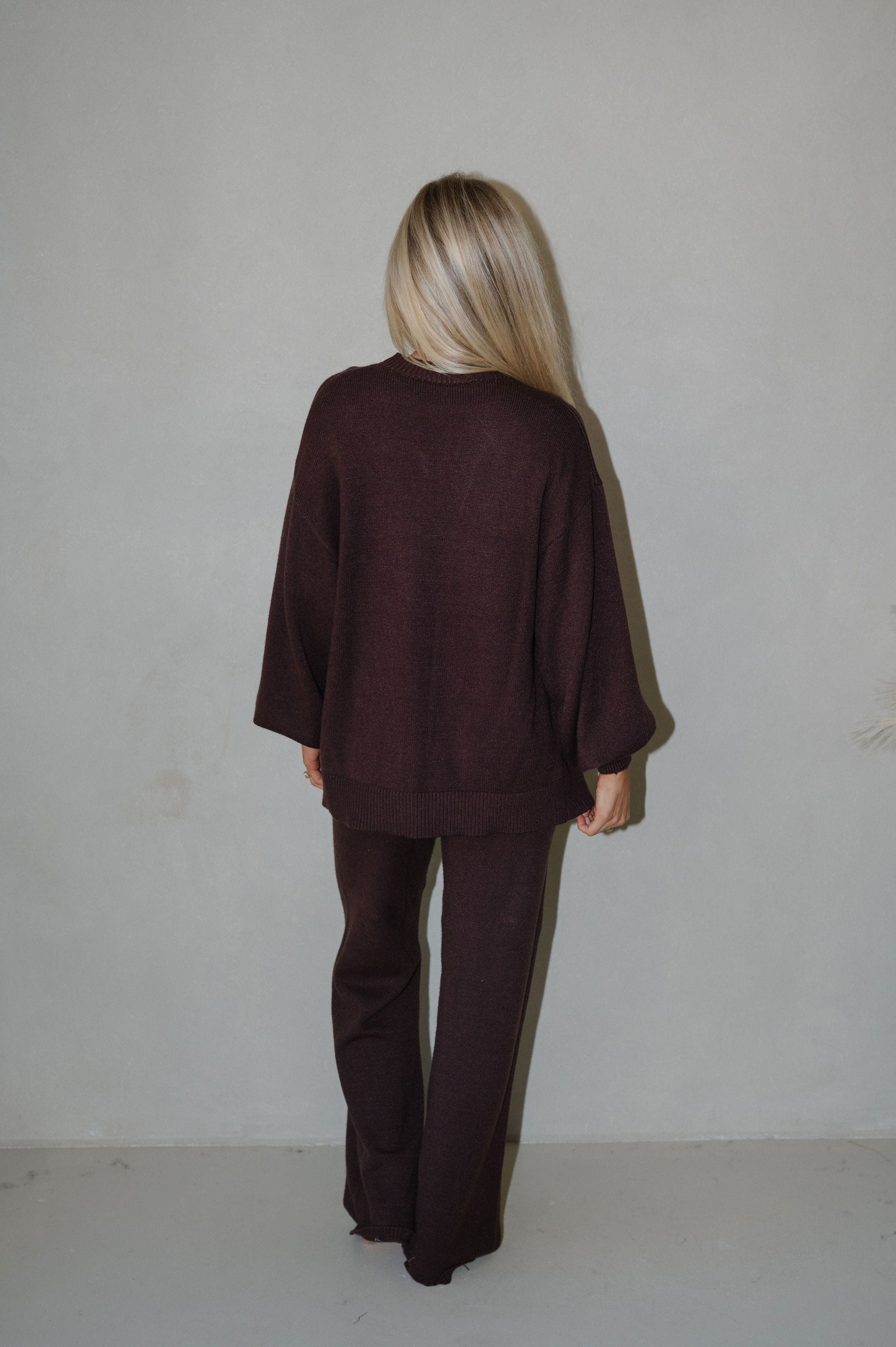 Oversized Cardigan & Pants Set-Chocolate