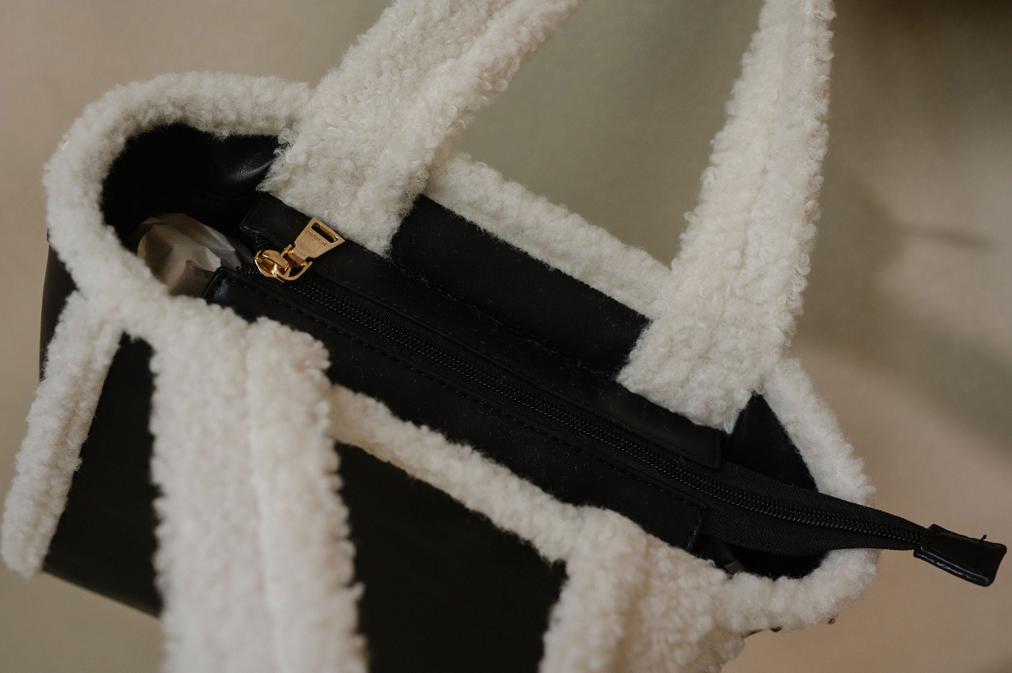 Sherpa Trim Shoulder Bag- Black