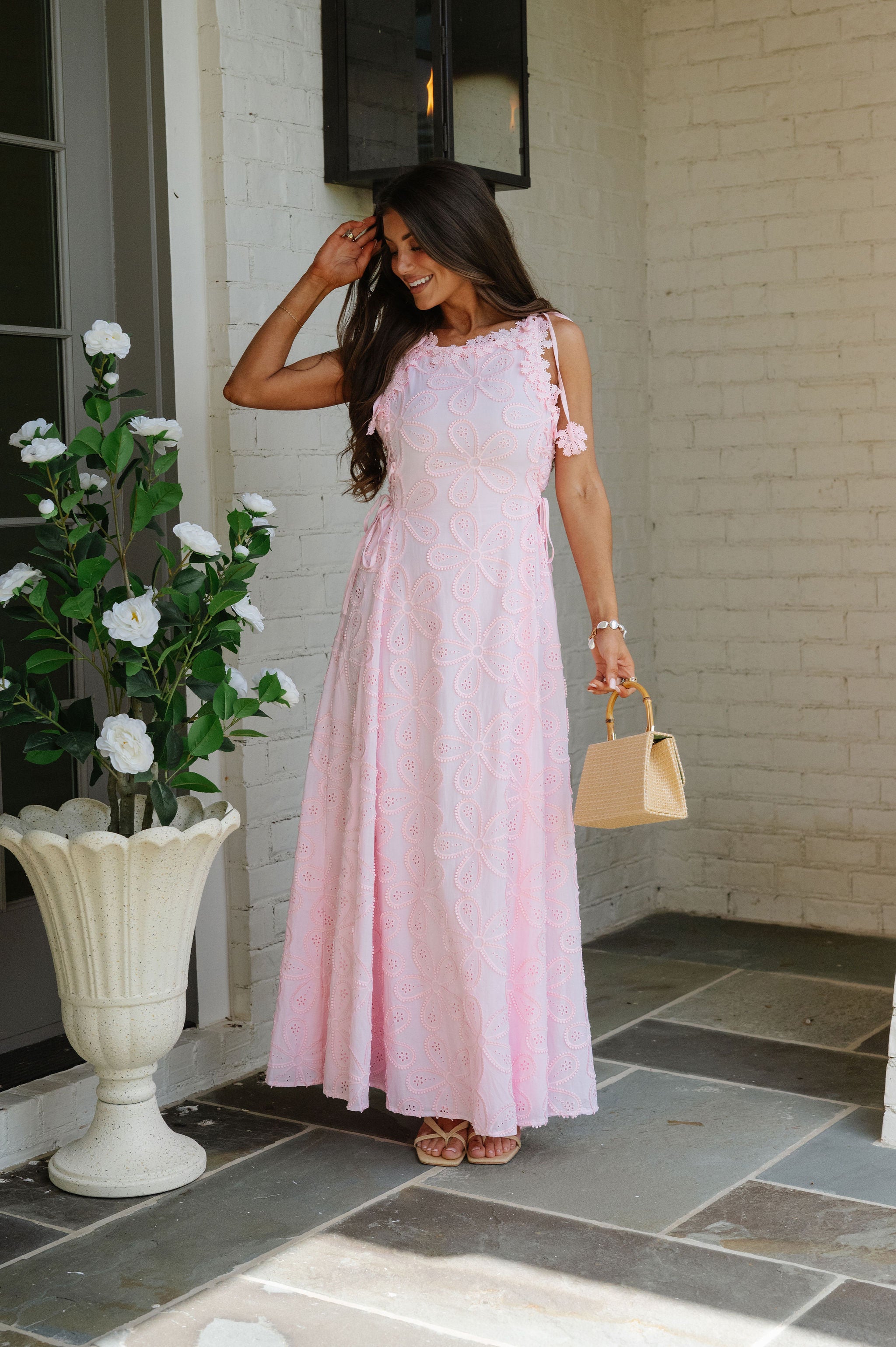Hollie Eyelet Maxi Dress-Light Pink