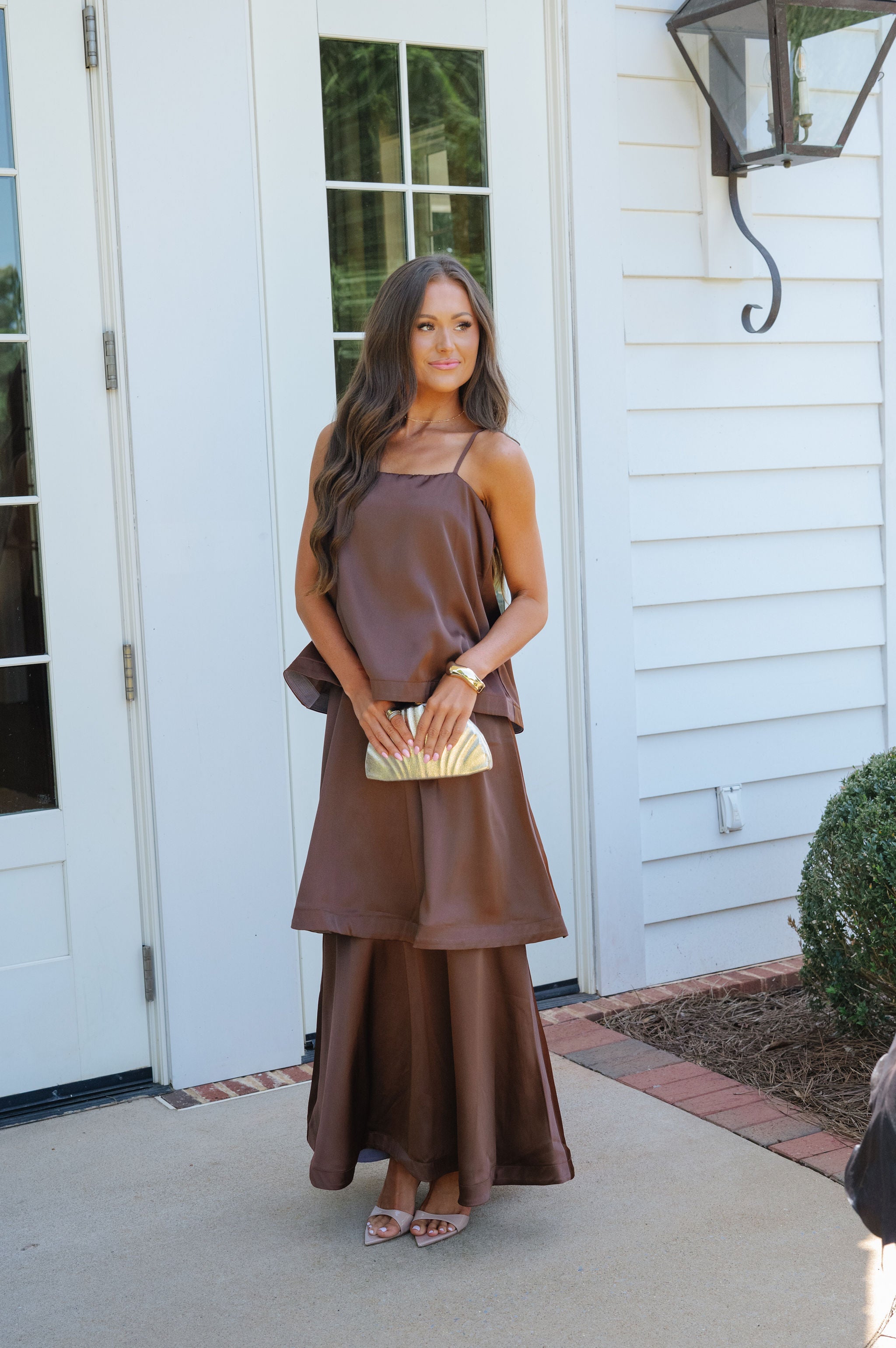 Heather Layered Flowy Maxi Dress-Chocolate